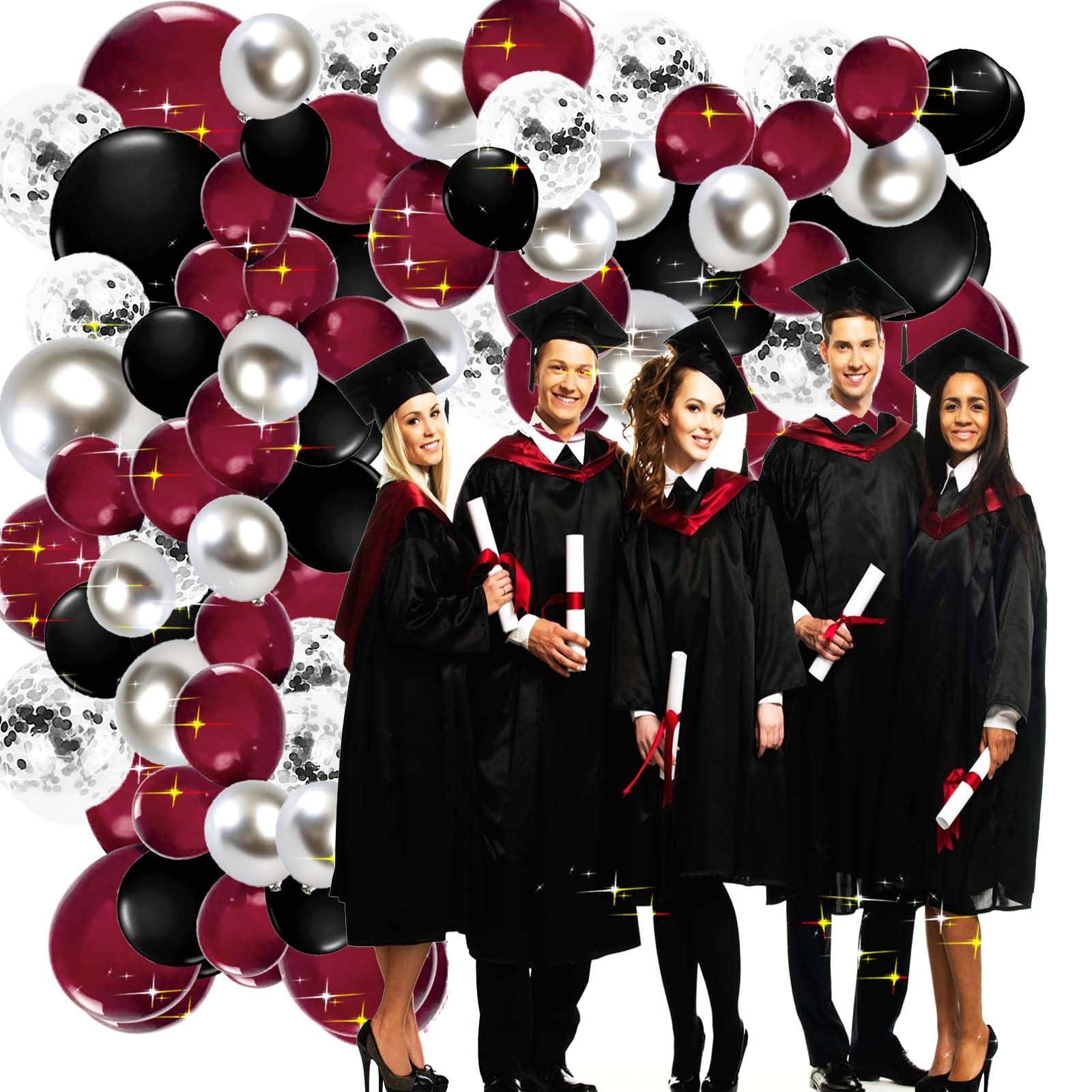 Qian\'s Party Graduation Party Decorations Maroon Black 2024/Burgundy Black Graduation Decorations Class of 2024/Burgundy Black Balloons/114Pcs Burgundy Silver Black Balloon Birthday Wedding/Maroon Black Birthday