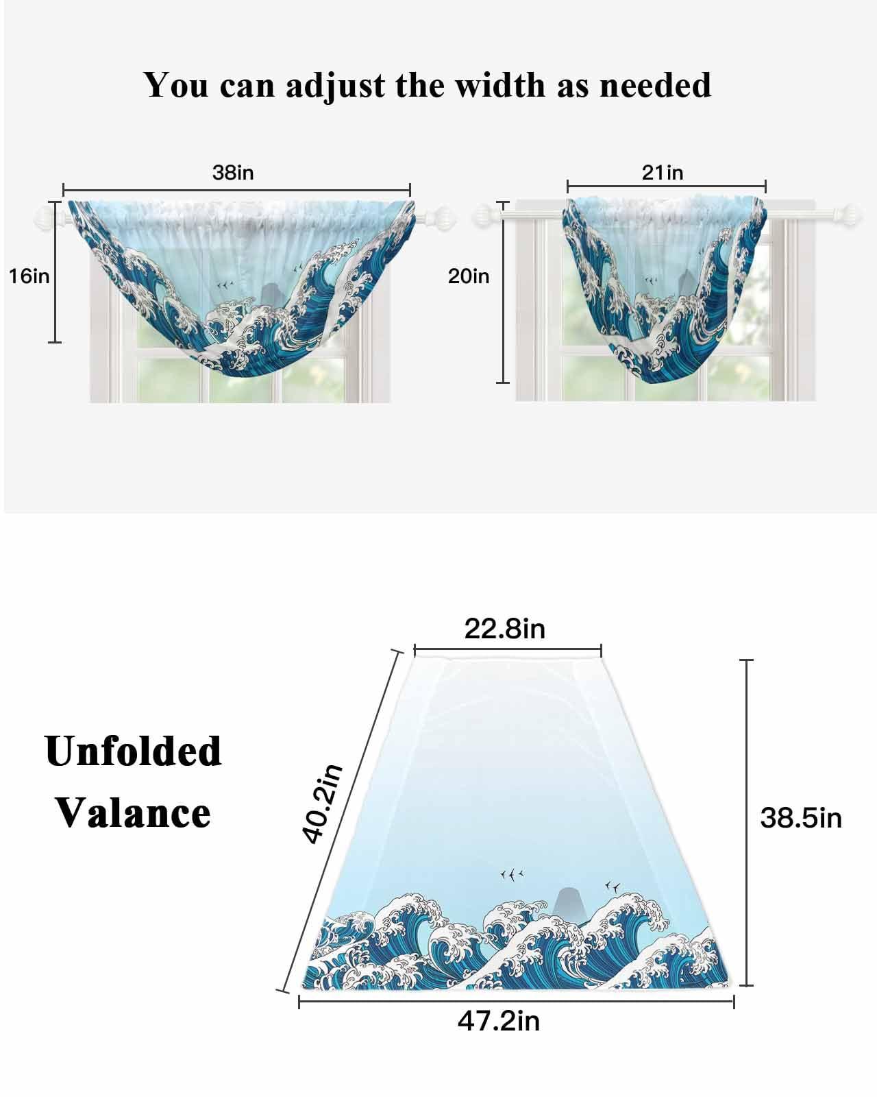 Hokiten Hokiten Blue Ombre Coastal Sheer Waterfall Valance Curtains for Window, Modern Blue Sea Wave Abstract Art Rod Pocket Sheer Topper Swag Curtains for Living Room, Kitchen 38.5" W x 47.2" L, 1 Panel