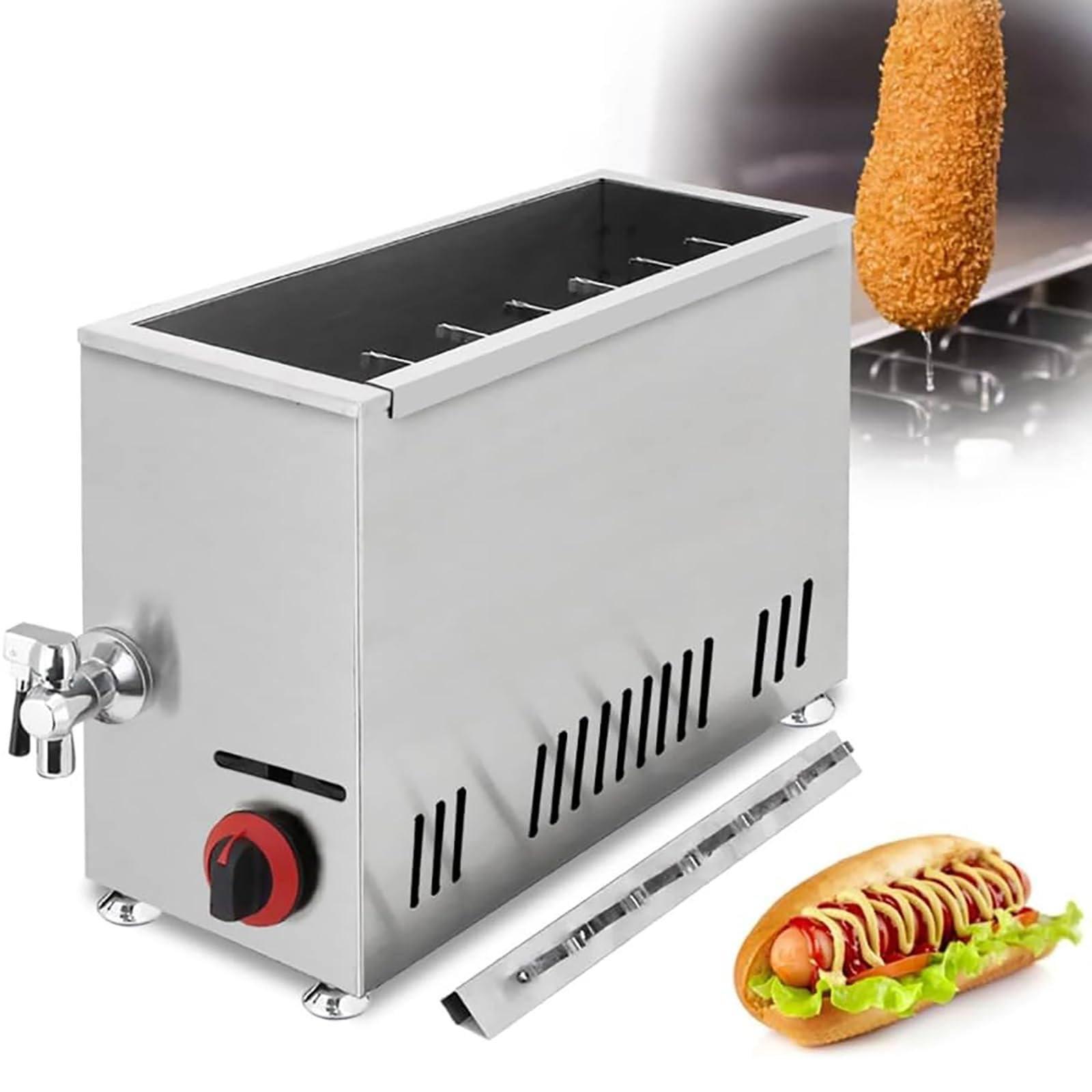 KCHBSE Commercial Deep Fryer LPG Gas/Electric Fryer,Commercial Automatic Cheese Hot Dog Sticks Fryer Corn Dog Fryer Machine 21L, 630x252x545mm,GasFryer