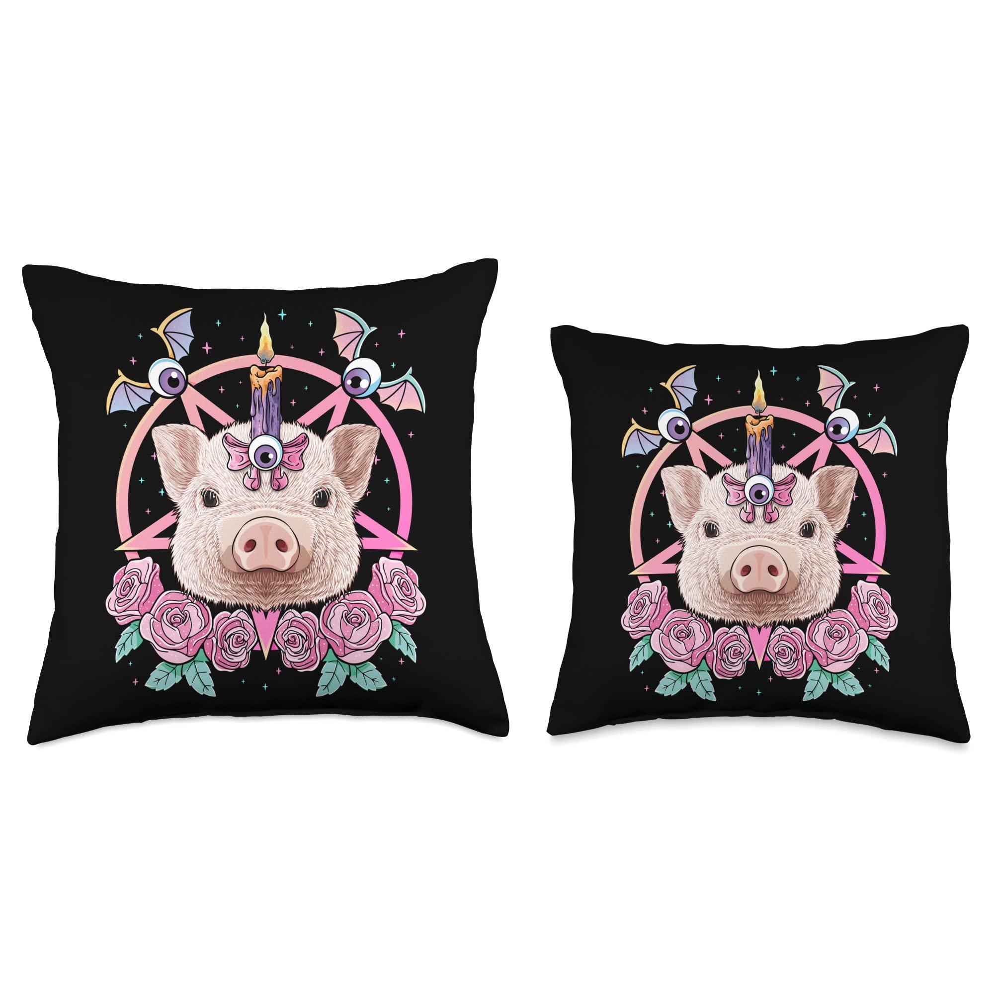 Cute Pastel Goth Animals Pastel Goth Pig Pagan Creepy Menhera Farm Pig Farmer Throw Pillow