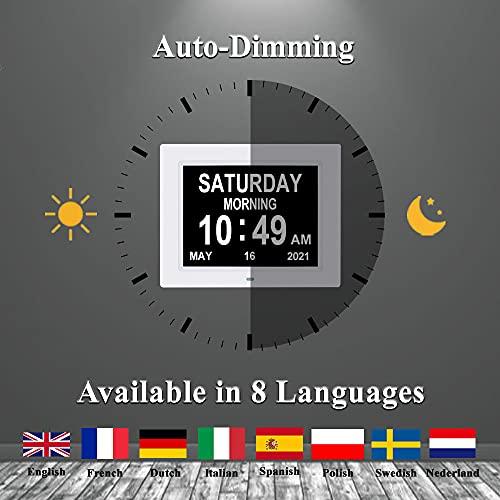 Levick Levick 9 Inch Digital Day Calendar Clocks Clear Display Extra Large Day Date Time Dementia Clock for Senior Elderly impaired Vision Memory Loss Alzheimers with Medication Reminders Alarms (White)