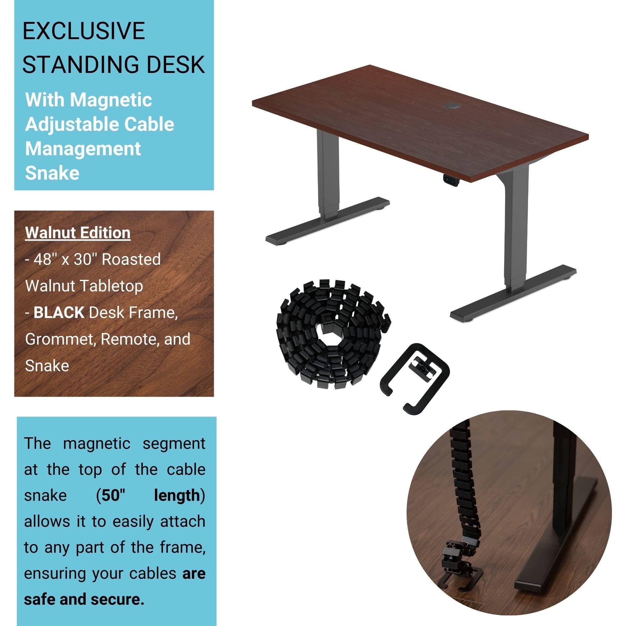 Progressive Desk Progressive Desk Stand Up Height Adjustable Electric Standing Desk - 48" x 30" with Dual Motor, 3 Stages Table with Magnetic Snake - Roasted Walnut, Black Frame