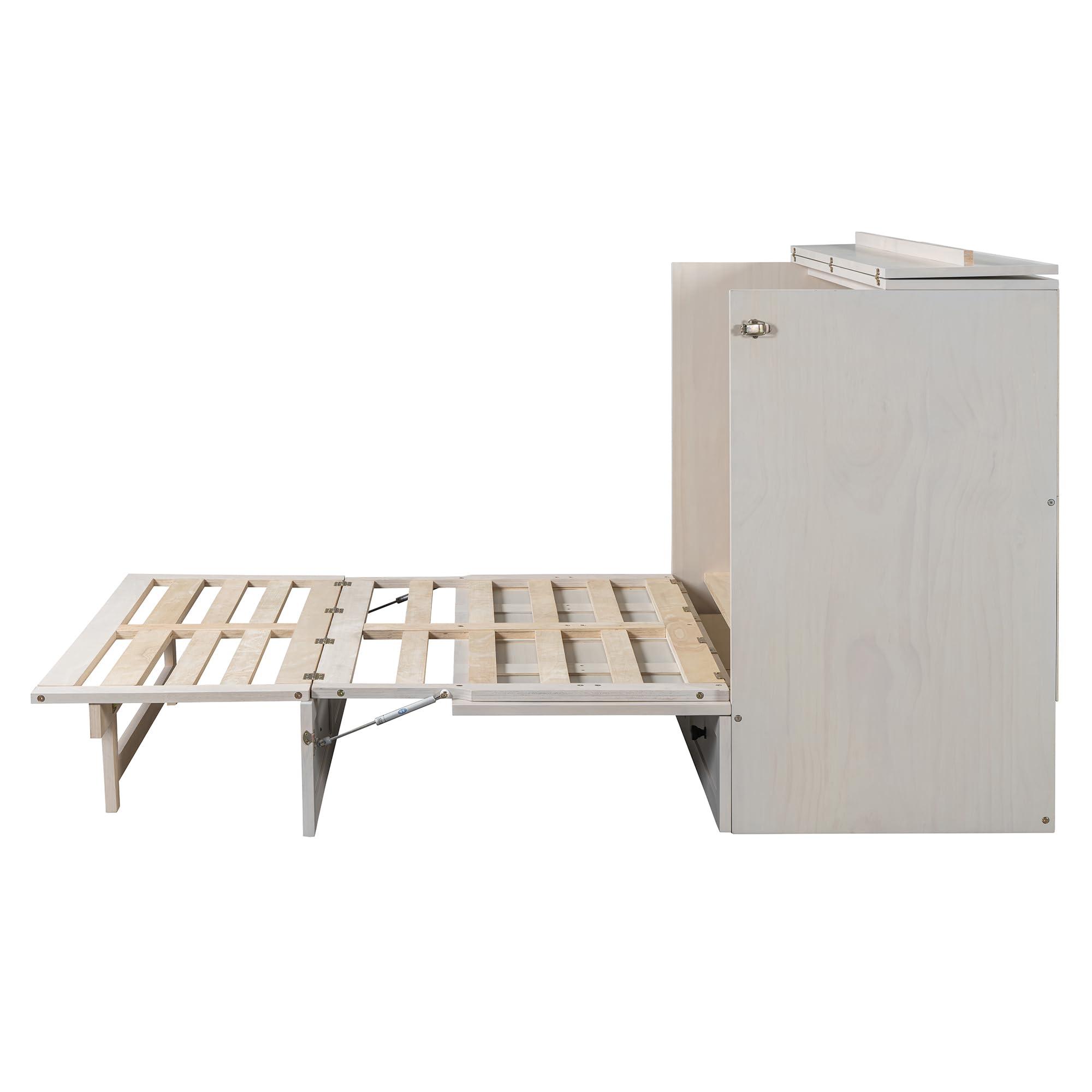 Harper & Bright Designs Harper & Bright Designs Full Size Murphy Bed, Wood Full Cabinet Bed with Large Drawers & USB Ports, Brushed White