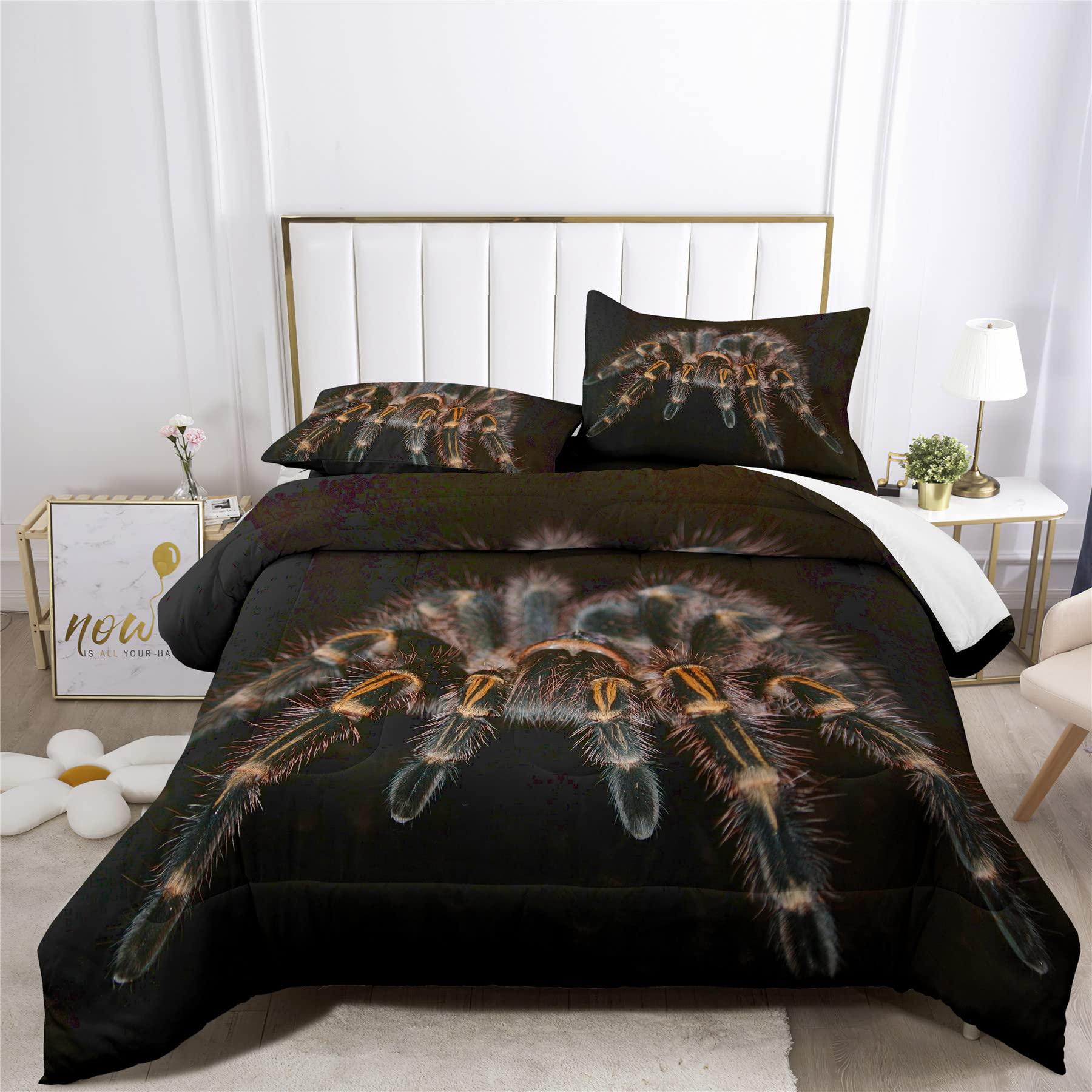 Boasorte Spooky Spider Tarantula Design Comforter Set | Spider Web Giant Tarantula Prints Bedding Set | with Soft Comforter+2 Pillow Shams(3PCS) or Sheet (4PCS) (B,Twin-3PCS)