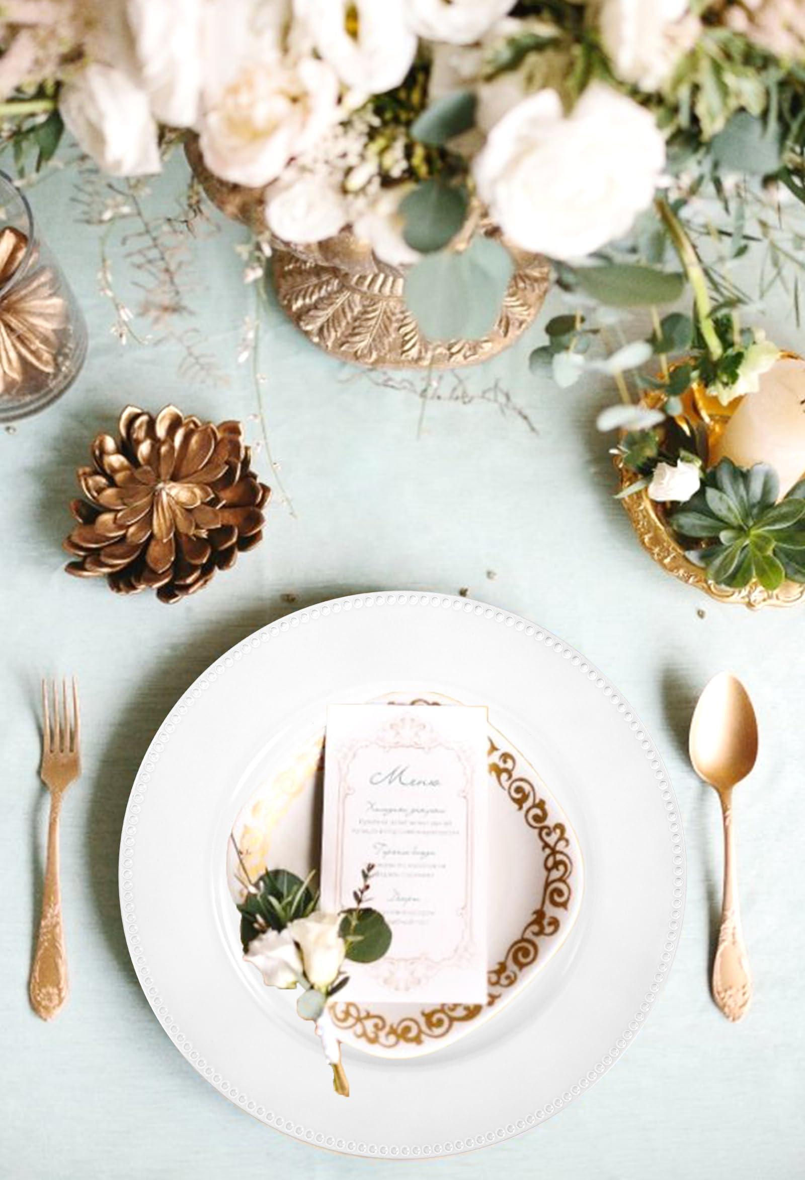 Lumaycens 50 Pcs White Charger Plates 13\" Round Beaded Plate Chargers for Dinner Plates Decorative White Chargers Plastic Charger Plates Bulk for Wedding Party Event Baby Bridal Shower Table Decoration