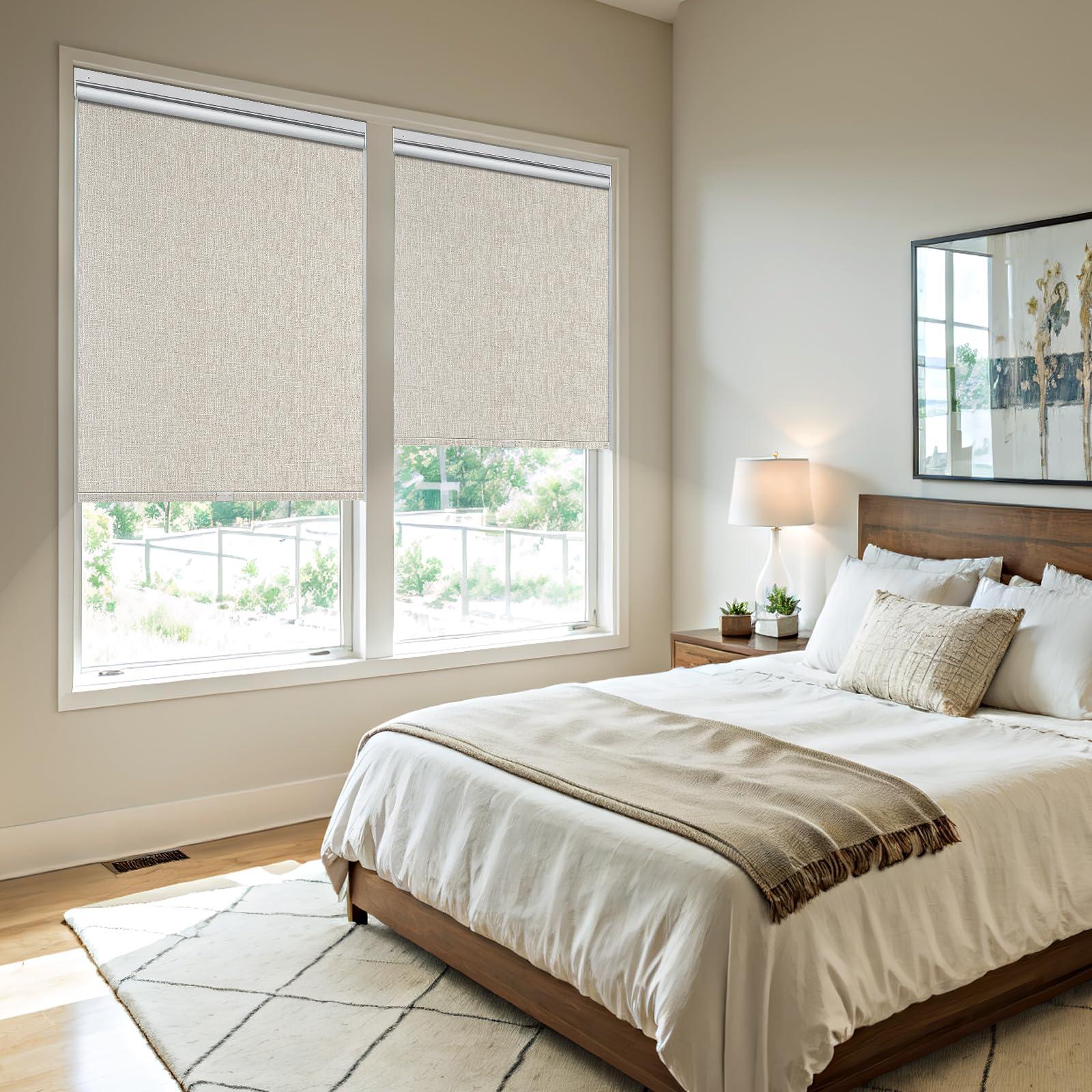 MiLin MiLin No Tools No Drill Cordless Roller Shades 100% Blackout Roller Windows Shades Thermal Insulated Reduce Noise Privacy Window Rolling Blinds for Home and Office (Elegant Cream, 51 1/4" W x 72" H)