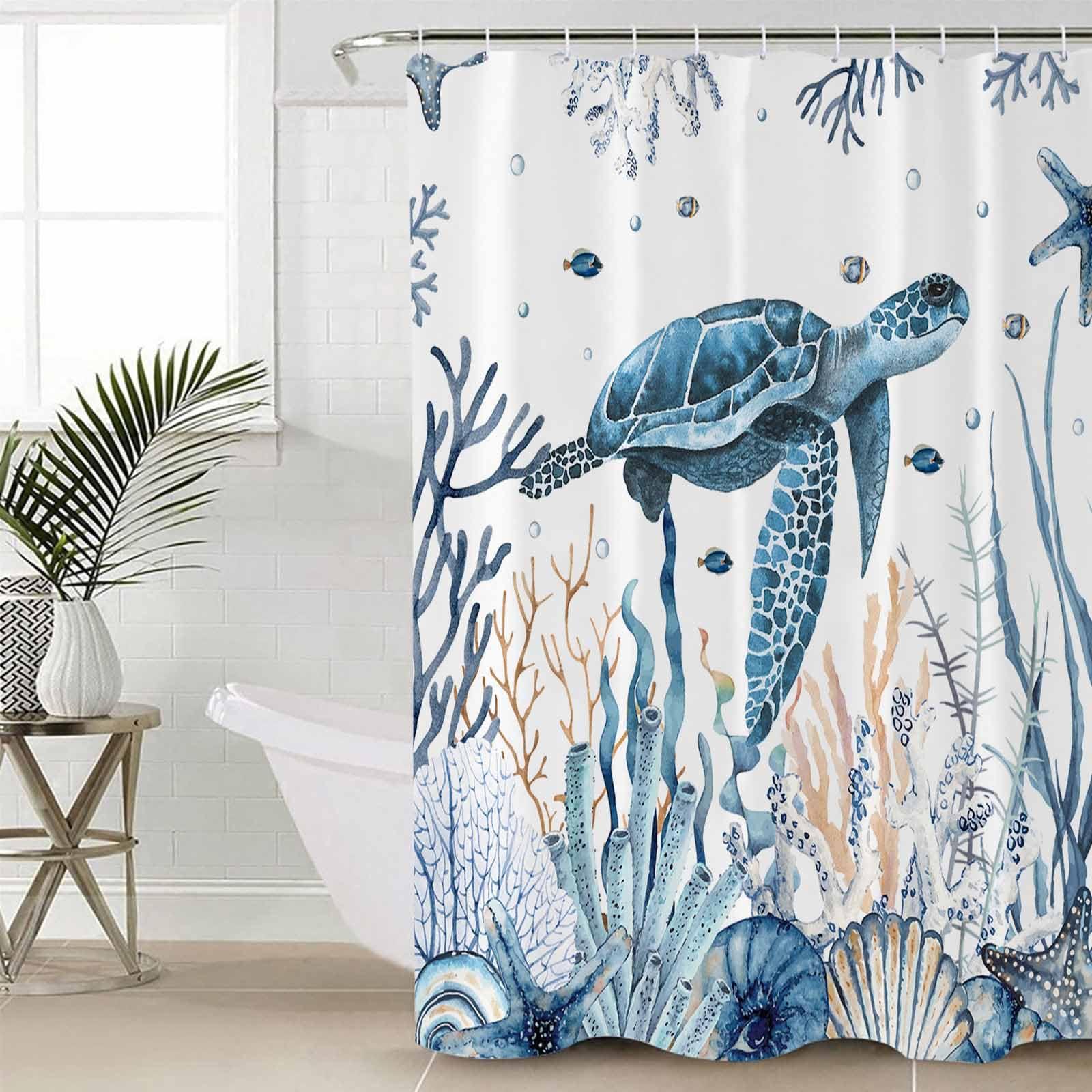 ZOE GARDEN Sea Turtle Shower Curtain Set with Hook 72"x72",Washable Cloth Polyester Fabric Shower+Curtain,Waterproof Bath Curtains for Bathroom,Bathtubs Accessories Blue Ocean Beach Coastal Coral Seaweed Fish