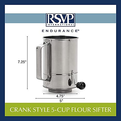 RSVP International RSVP International Endurance® Stainless Steel Crank Style Flour Sifter, 5 Cup | Sift Flour & Dry Ingredients for Baking | Manual Crank | Dishwasher Safe,Silver