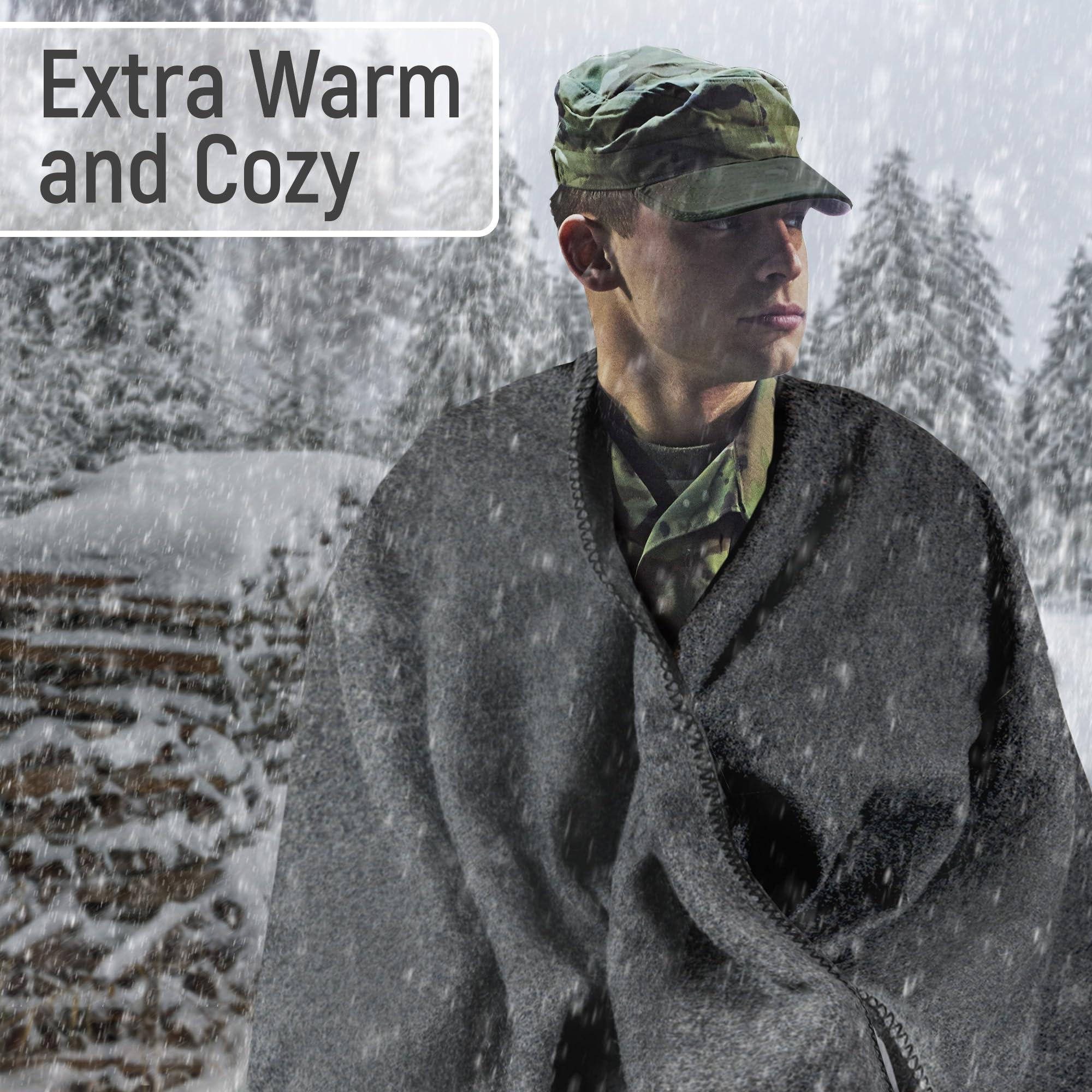 Jmr Usa Inc. JMR Wool Camping Blanket - Warm Heavy Car Blanket & Camp Quilt - Survival Emergency Blanket for Sleeping Outdoors - Multi-Use Wool Blanket for Camping, Car & Home - 70% Wool, Grey, 62X84,