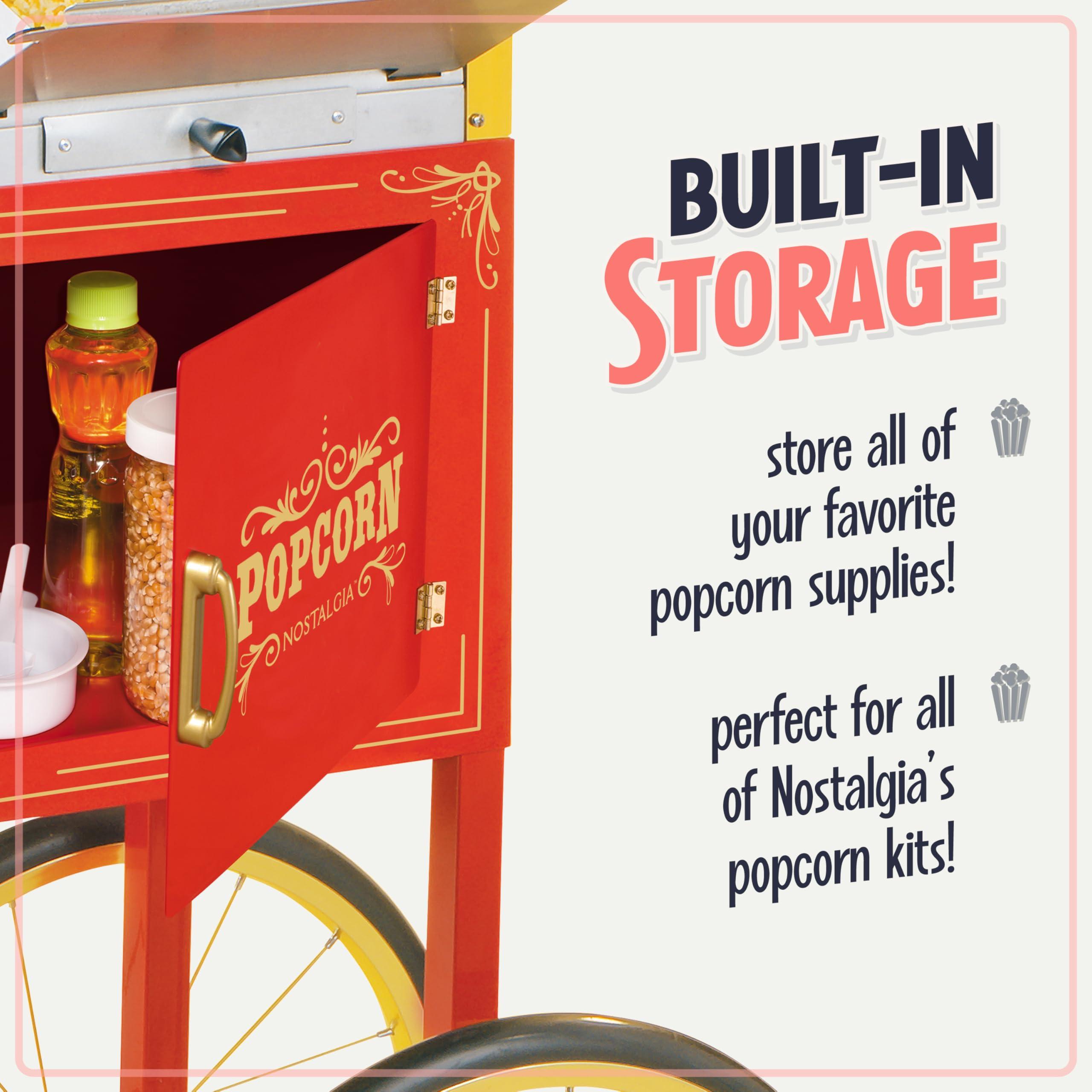 Nostalgia Nostalgia Popcorn Maker Machine - Professional Cart With 10 Oz Kettle Makes Up to 40 Cups - Vintage Popcorn Machine Movie Theater Style - Red