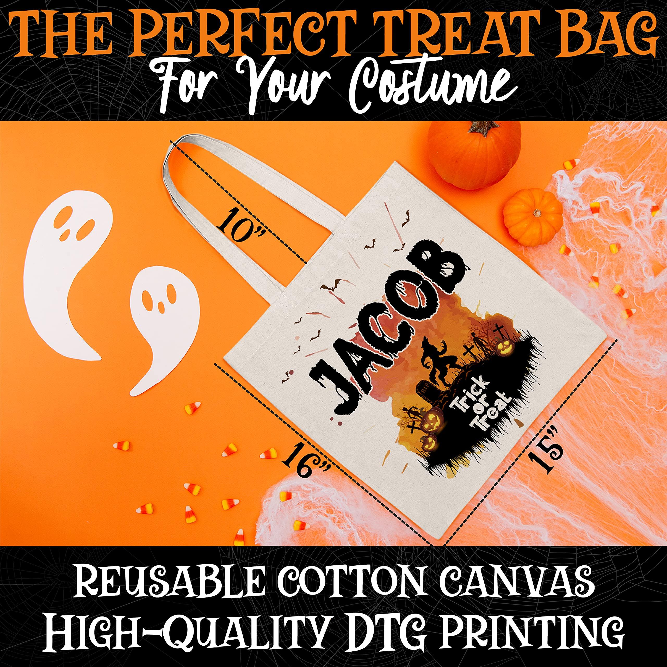 Customization Mill Halloween Gifts for Kids, Personalized Trick or Treat Bags for Candy - 12 Optional Designs - Custom Halloween Tote Bags w/Name - Halloween Party Favor Supplies