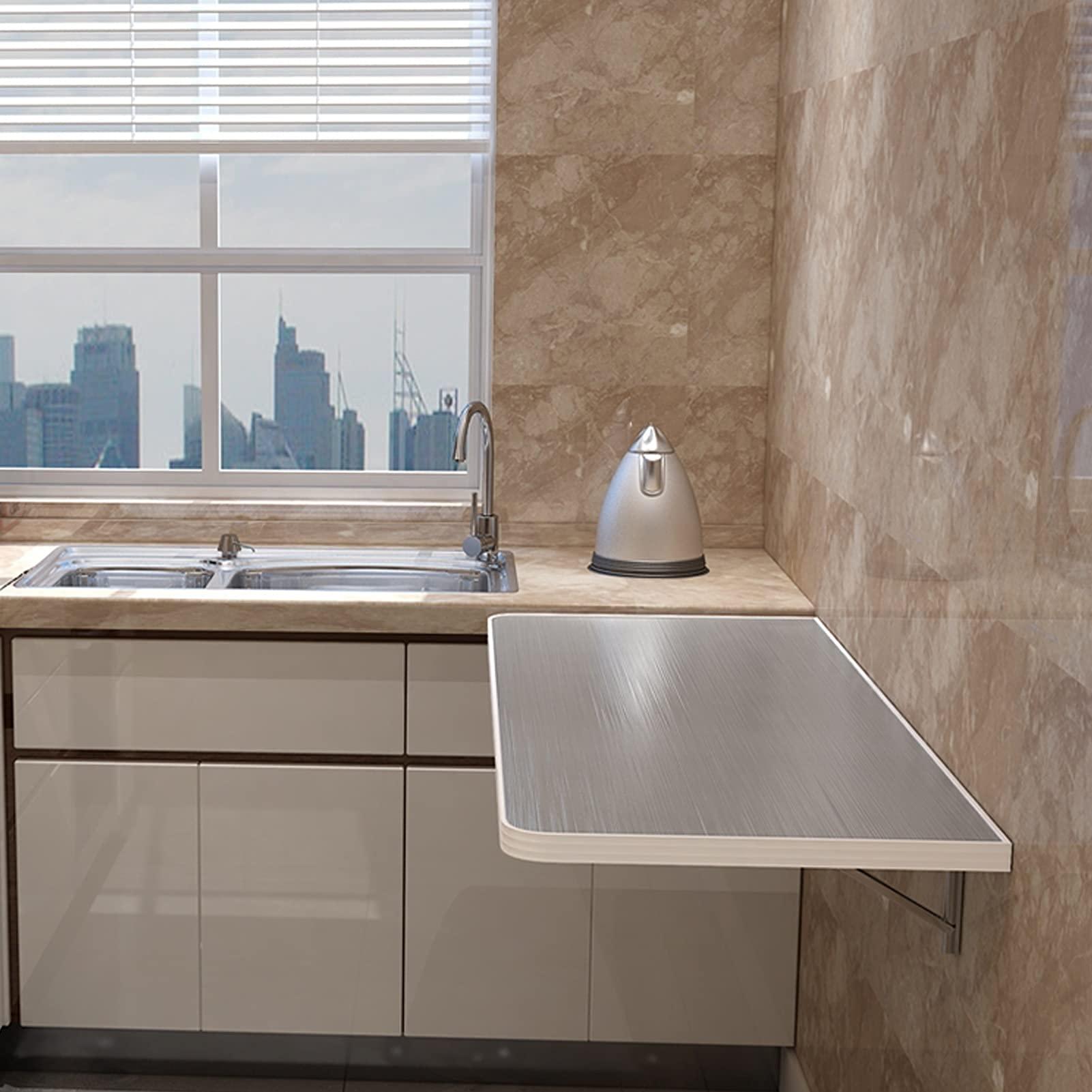 FALIYORS FALIYORS Wall-Mounted Folding Table for Kitchen, Fold Down Wall Table, Small Space Dining Table, Breakfast Bar Table, Workbench Foldable, Brushed Stainless Steel (Size : 9030cm/35inch12in