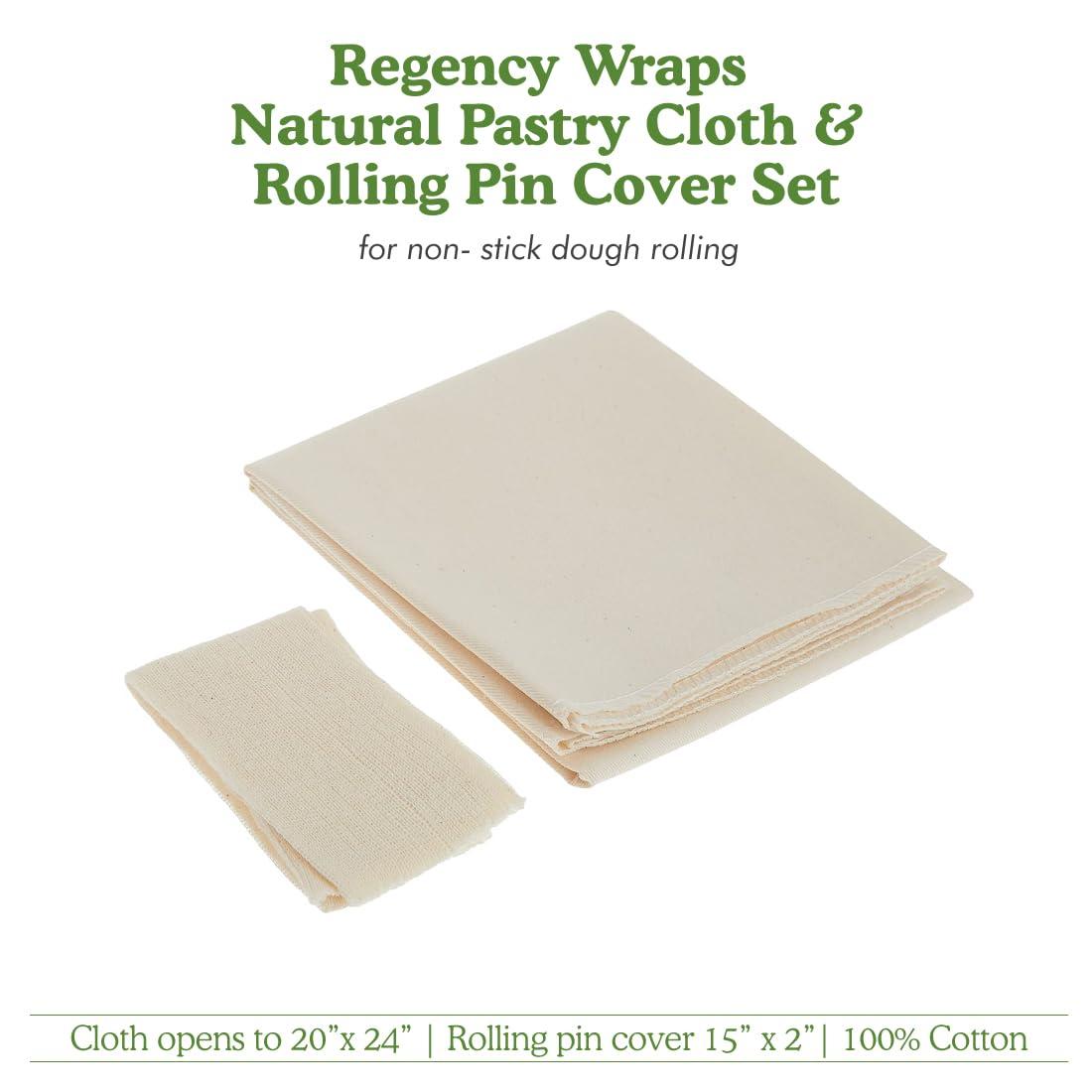 Regency Wraps Regency Wraps Natural Pastry Cloth & Rolling Pin Cover Set, 100% Cotton Cloth & Pin Cover for Non-Stick Dough Rolling, 20x24\" cloth with Sewn Edges,15\" Rolling Pin Cover