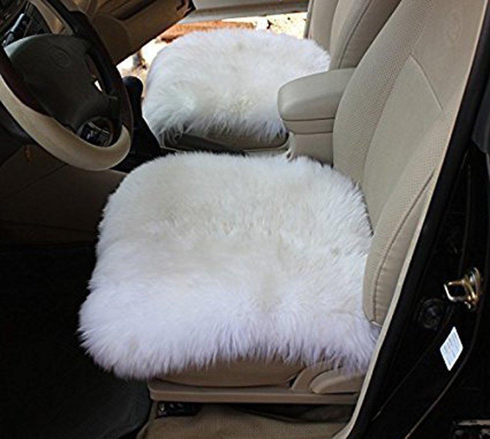 Dofover Dofover Luxurious Sheepskin Long Wool Square Car Seat Cushion Fur Covers Chair Pads White (19.7')