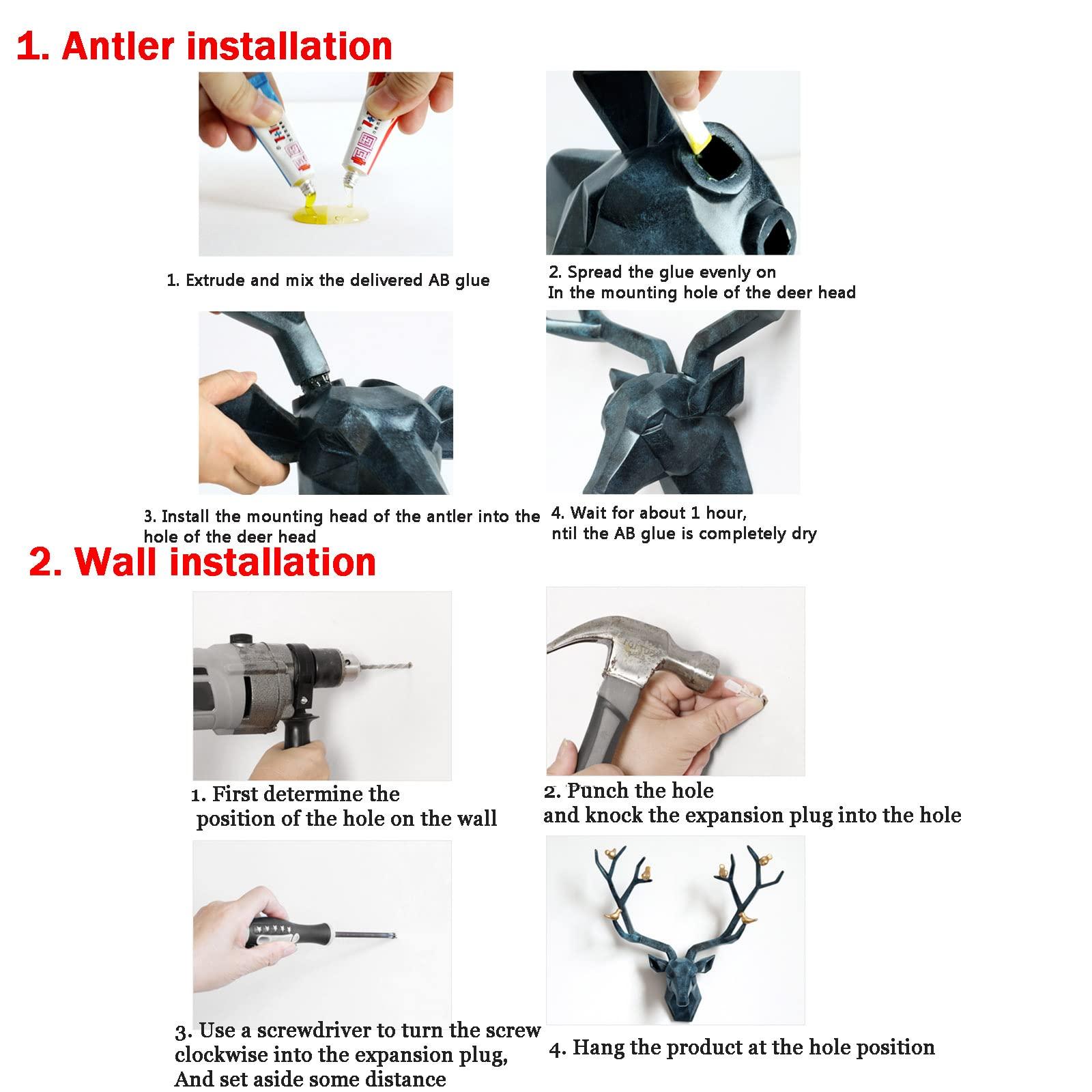 LLYLA Faux Deer Head,Wall Mounted Faux Antlers Wall Decor,Faux Taxidermy Animal Head Home Decor,Modern Light Luxury Style Geometrical Deer Antlers,for Home Office and Farmhouse