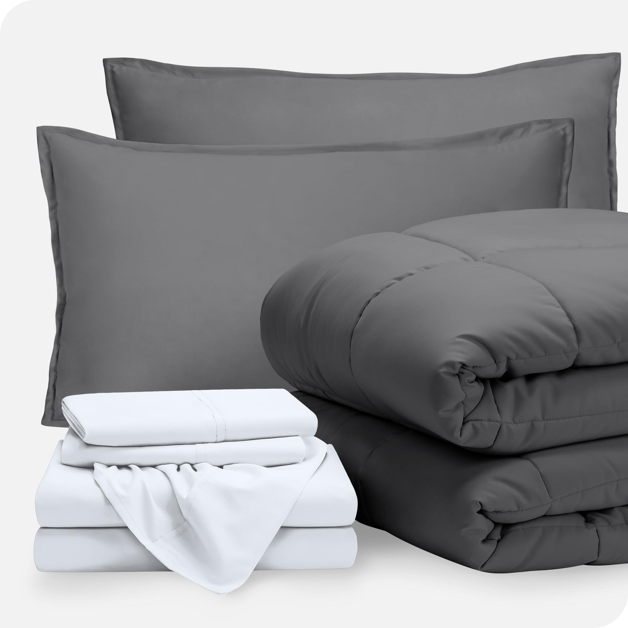 Urban Bedding Urban Bedding Bed-in-A-Bag 7 Piece Comforter & Sheet Set Egyptian Cotton - Split Head King - Down Alternative - Ultra-Soft 500 Thread Count Premium Bed Set - Split Head Flex King, White/Gray