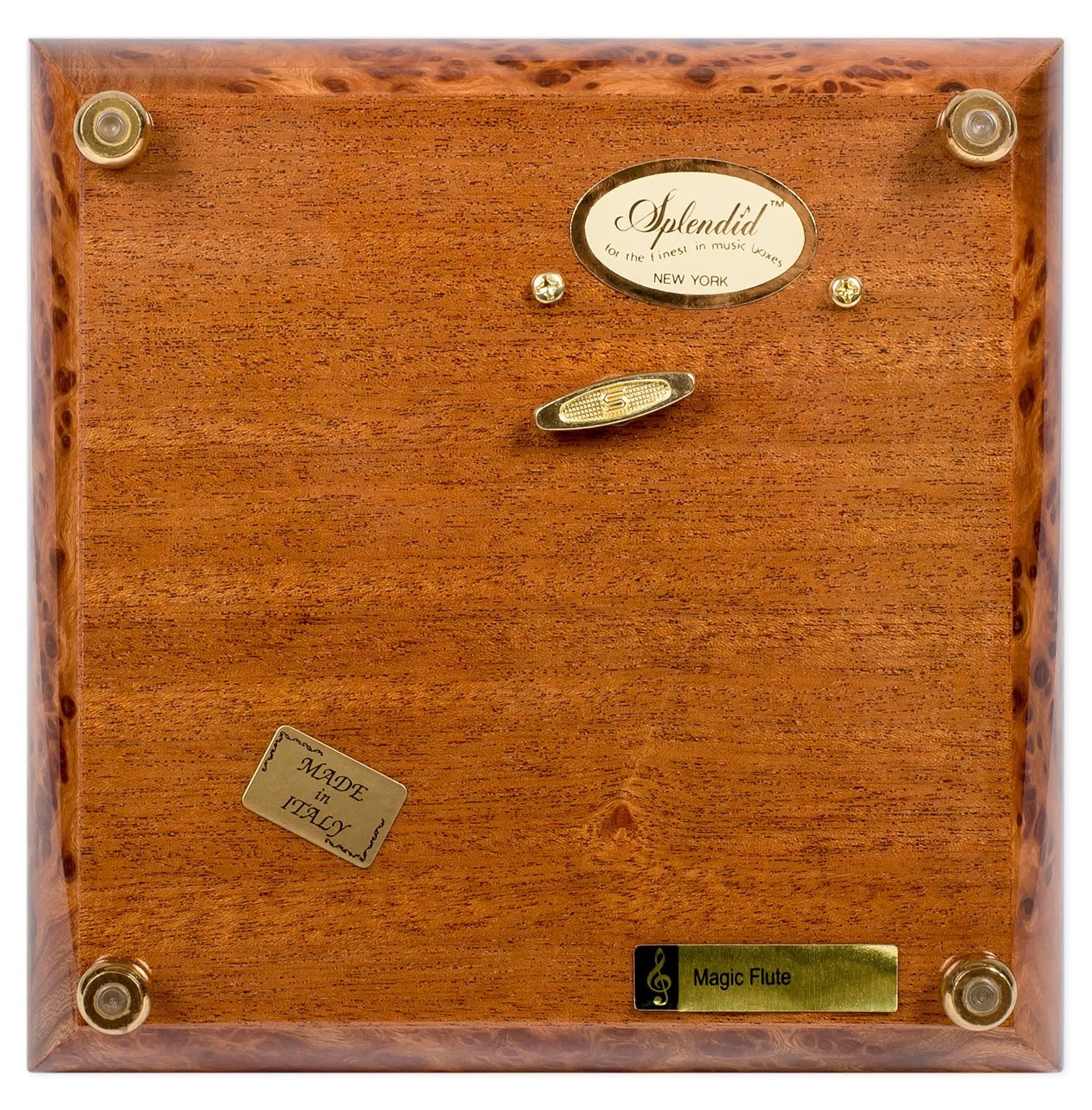 Splendid Music Box Co. Splendid Square Italian Inlaid Floral music box/jewelry box with lace design in high gloss finish with customizable tune options