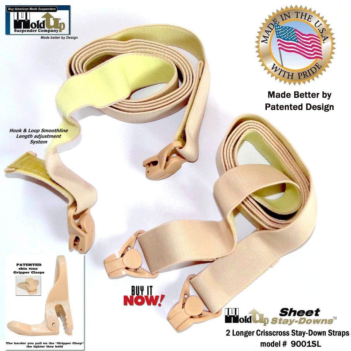 Hold-Up Suspender Co. Hold-Up Brand Crisscross Fitted Sheet Strap Stay-Downs with US Patented Gripper Clasps