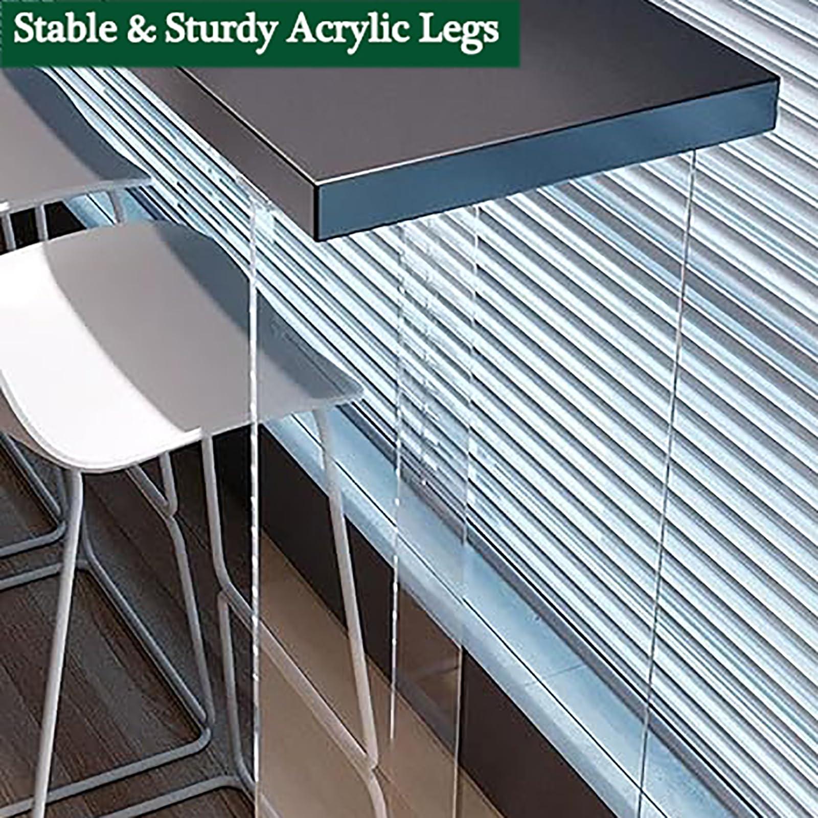 Topjia Bar Height Table,Solid Wood Tabletop & Acrylic Leg,Modern Bar Top Table Narrow Bar Table,Tall Counter Height Table Transparent Pub Tables Dining Table Kitchen Table,No Stool(47.2\", Black)