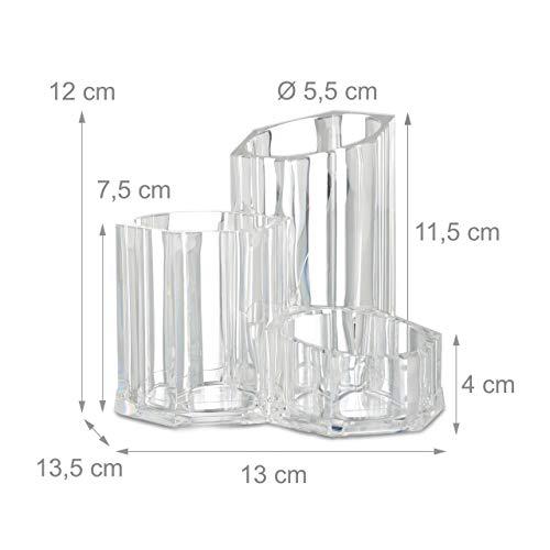 Relaxdays Relaxdays 3-PC Holder, Organizer for Cosmetic Brushes and Makeup Accessories, Small Acrylic Pen Cups, Transparent, 13.5 x 13 x 12 cm