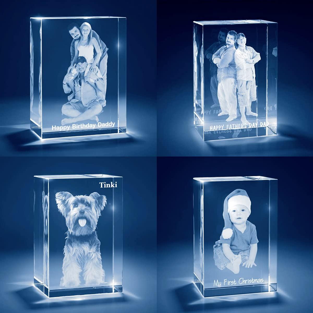 Arokimi Custom 3D Crystal Photo Rectangle Laser Engraved Pictures Personalized Birthday Gift and Memorial Present for family, friends, lover (Portrait, Medium)