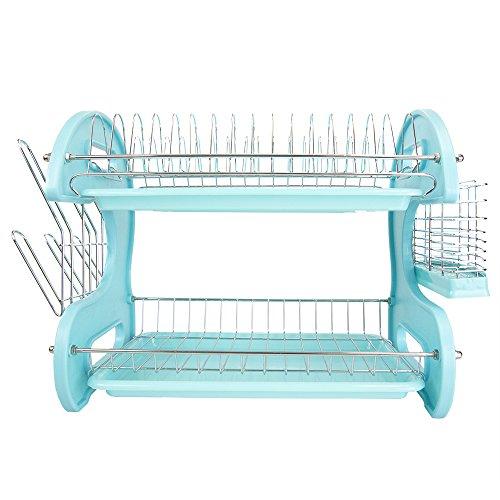 Home Basics Home Basics 2 Tier Dish Drainer (Turquoise) Dish Rack for Kitchen Counter, with Cutlery Holder and Cup Slots