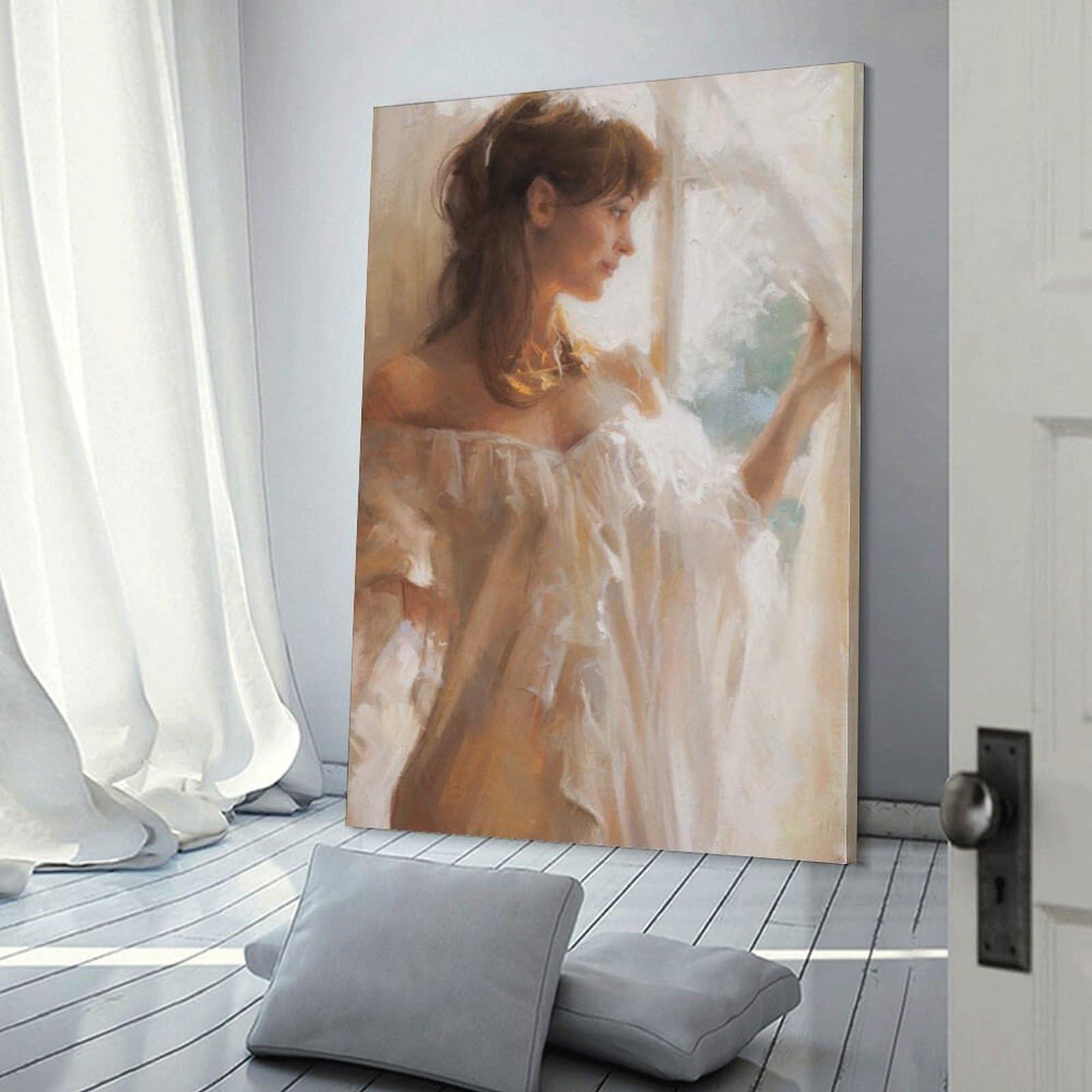 Generic Vicente ROMERO At The Window Catherine La Rose Poster Artworks Picture Frame Print Poster Wall Art Painting Canvas Gift Decor Home 08x12inch(20x30cm)