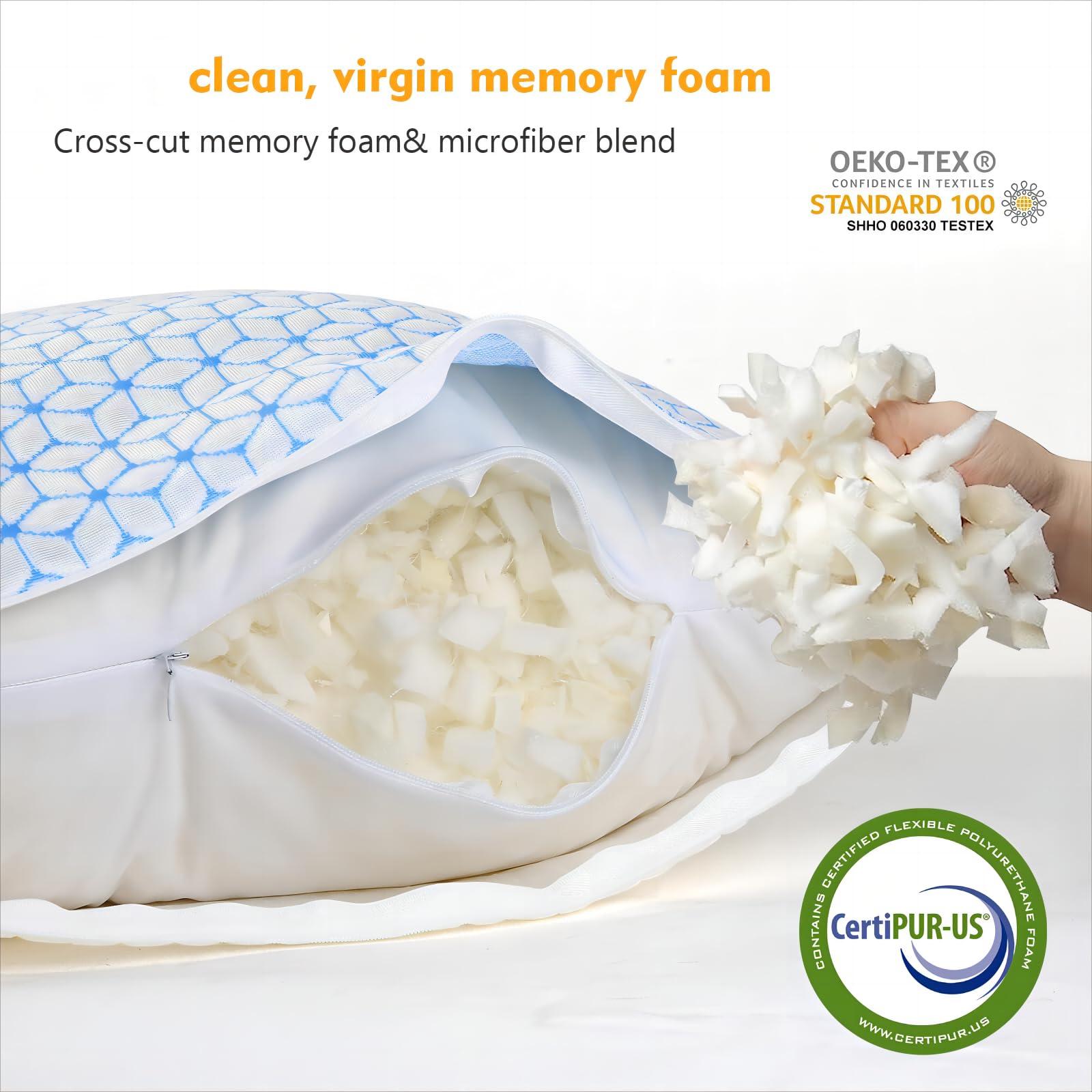 Love Attitude Love Attitude Shredded Memory Foam Pillows King Size Set of 2, Cooling Pillow Firm and Soft Adjustable for Side Back Stomach Sleepers