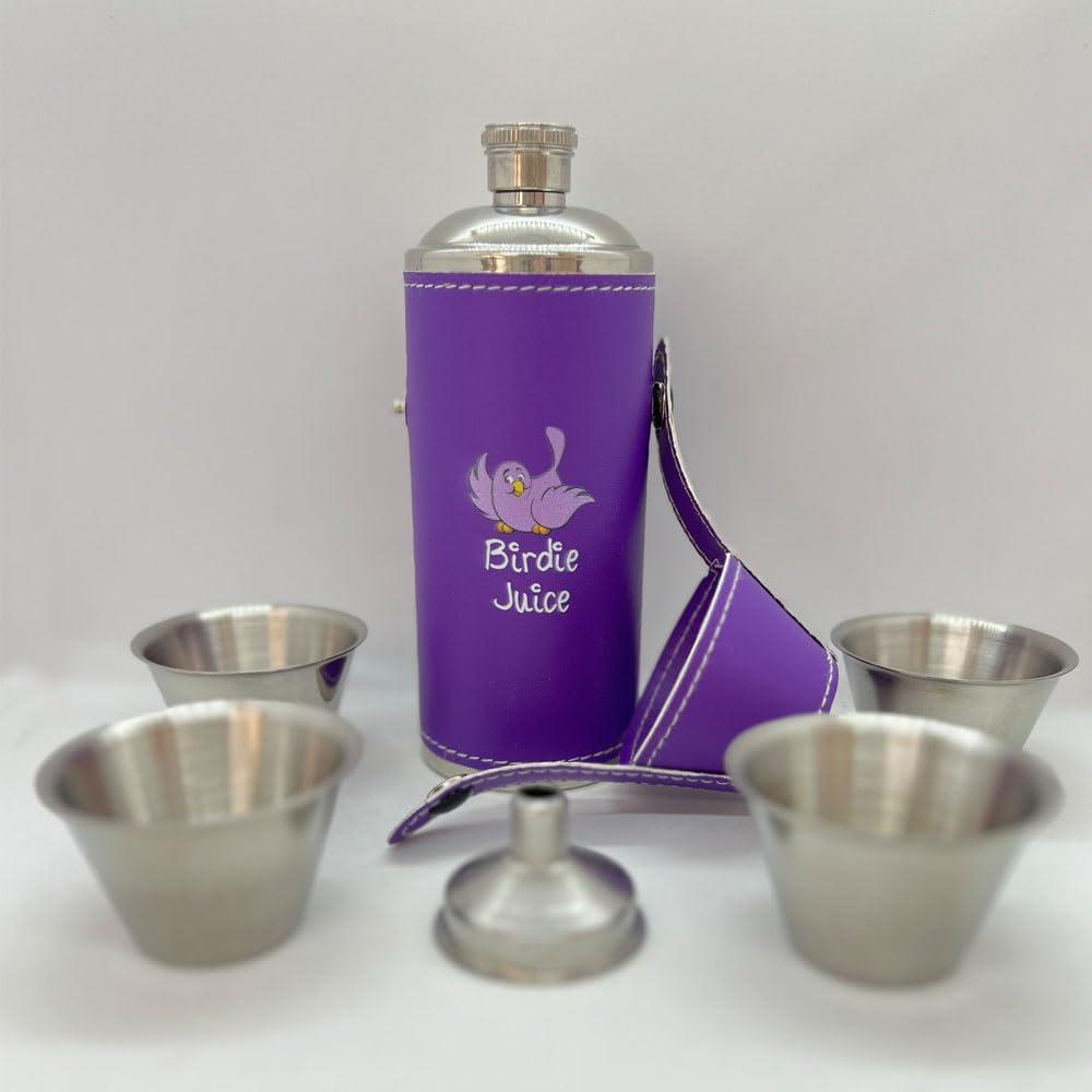 Giggle Golf Giggle Golf Birdie Juice 8 oz Purple Flask With 4 Shot Glasses & 1 Funnel