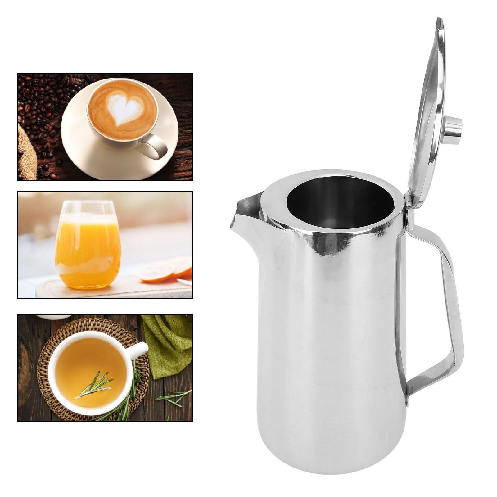 Zoeyilan Stainless Steel Pitcher with Handle, Stainless Steel Water Pitcher, Water Kettle with Lid, Stainless Steel Teapot, 2L Water Pitcher with Ergonomic Handle Juice Cold Beverage Jug