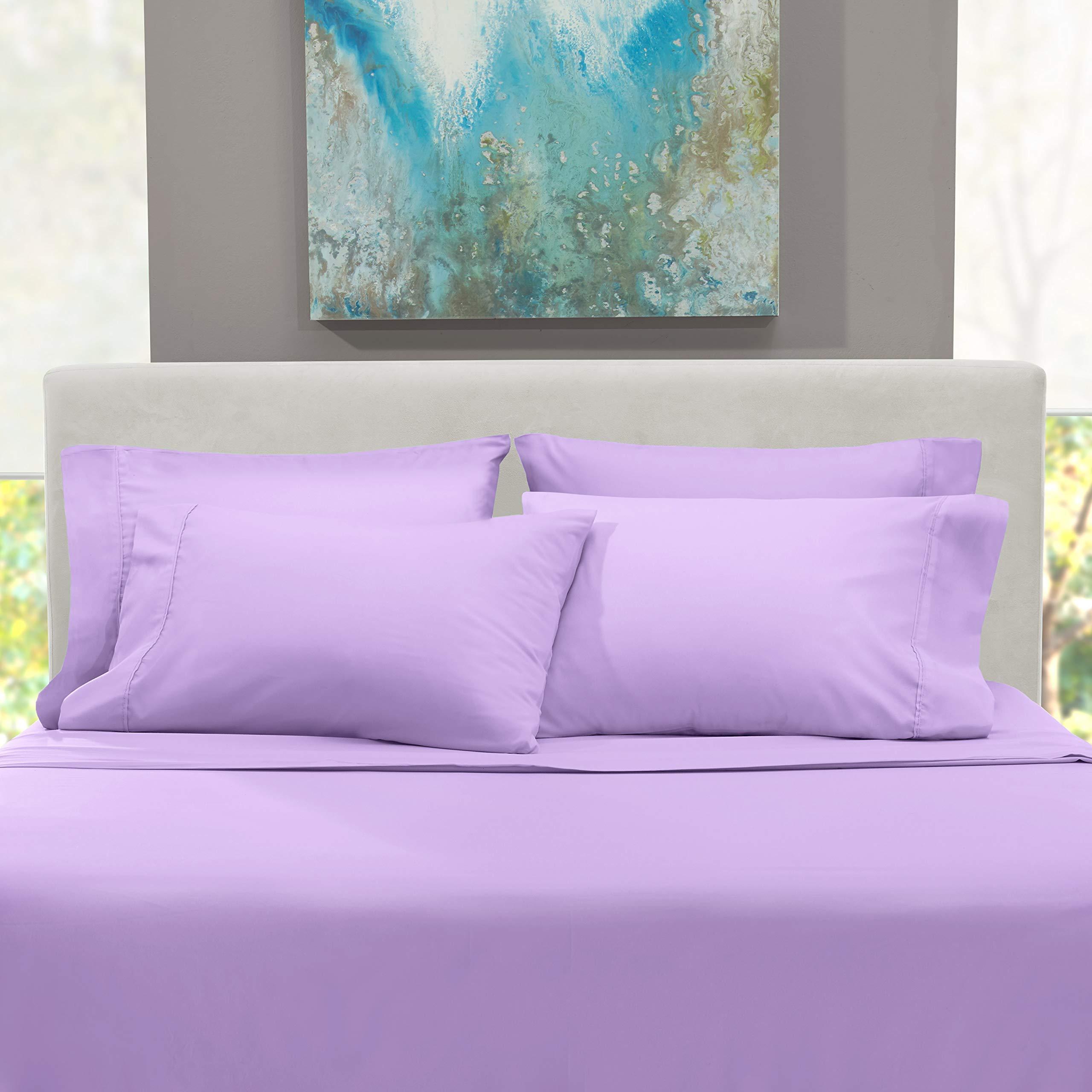Good Night Bedding Twin Size Sheet Set - 7 Piece Set - Hotel Luxury Bed Sheets - 15\" Deep Pockets - Easy Fit - 100% Cotton 800 Thread Count Breathable & Cooling Sheets - Lilac Bed Sheets - Twin Sheets