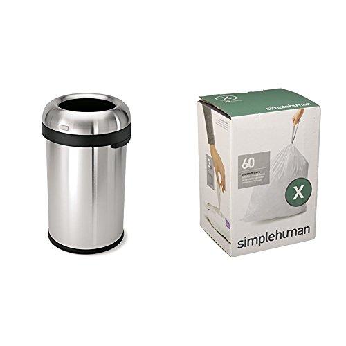 simplehuman simplehuman 80 litre bullet open can heavy-gauge brushed stainless steel + code X 60 pack liners