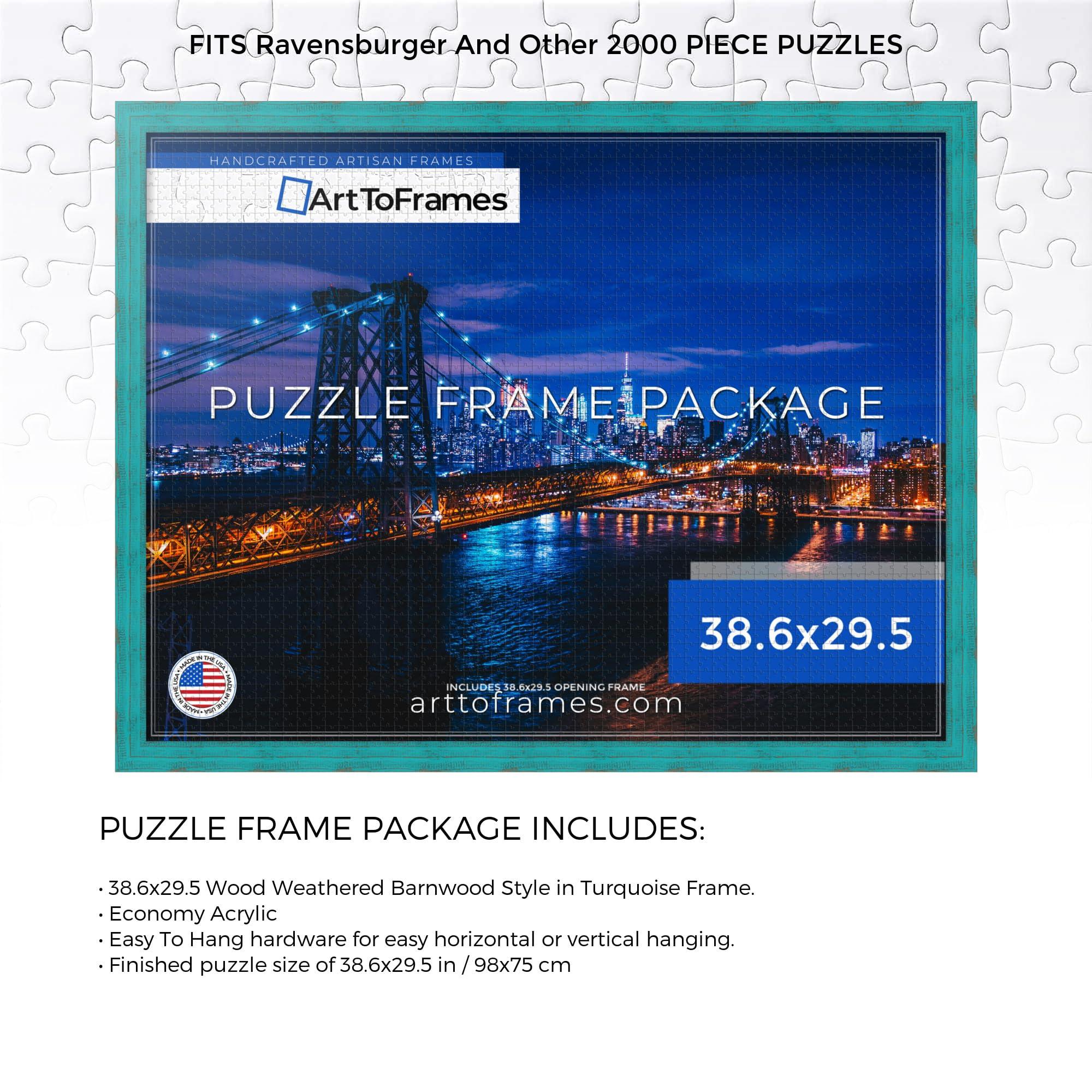ArtToFrames ArtToFrames 38.6x29.5 INCH/98x75 CM Blue Frame for 2000 piece Puzzles.This 1.50 Inch Custom Wood Puzzle Frame is Turquoise - Comes with Economy Acrylic (PuzzleSM-ECO150-TUR-38.6x29.5)