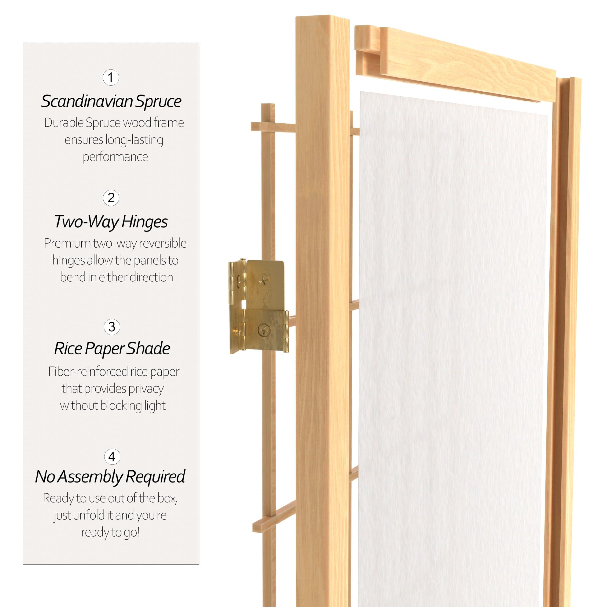 ORIENTAL Furniture 3 ft. Short Window Pane Shoji Screen - Natural - 5 Panels