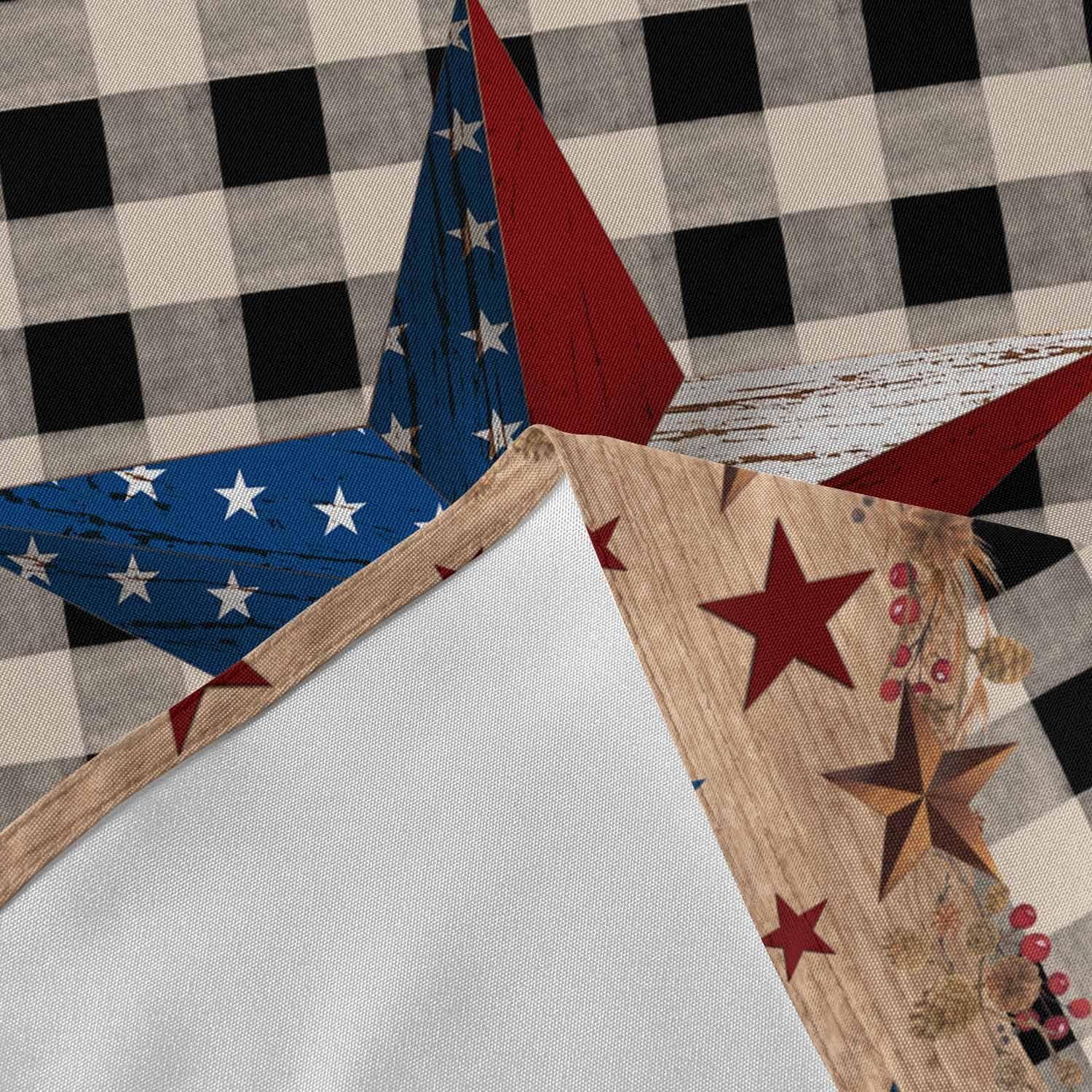 Falaniique Country Star Brown Round Tablecloth Waterproof 54 In,Small Kitchen Party Side Table Outdoor Patio Table Cloth Spill-Proof Wipeable Cover for Christmas Wedding,Retro Farmhouse Buffalo Plaid Black