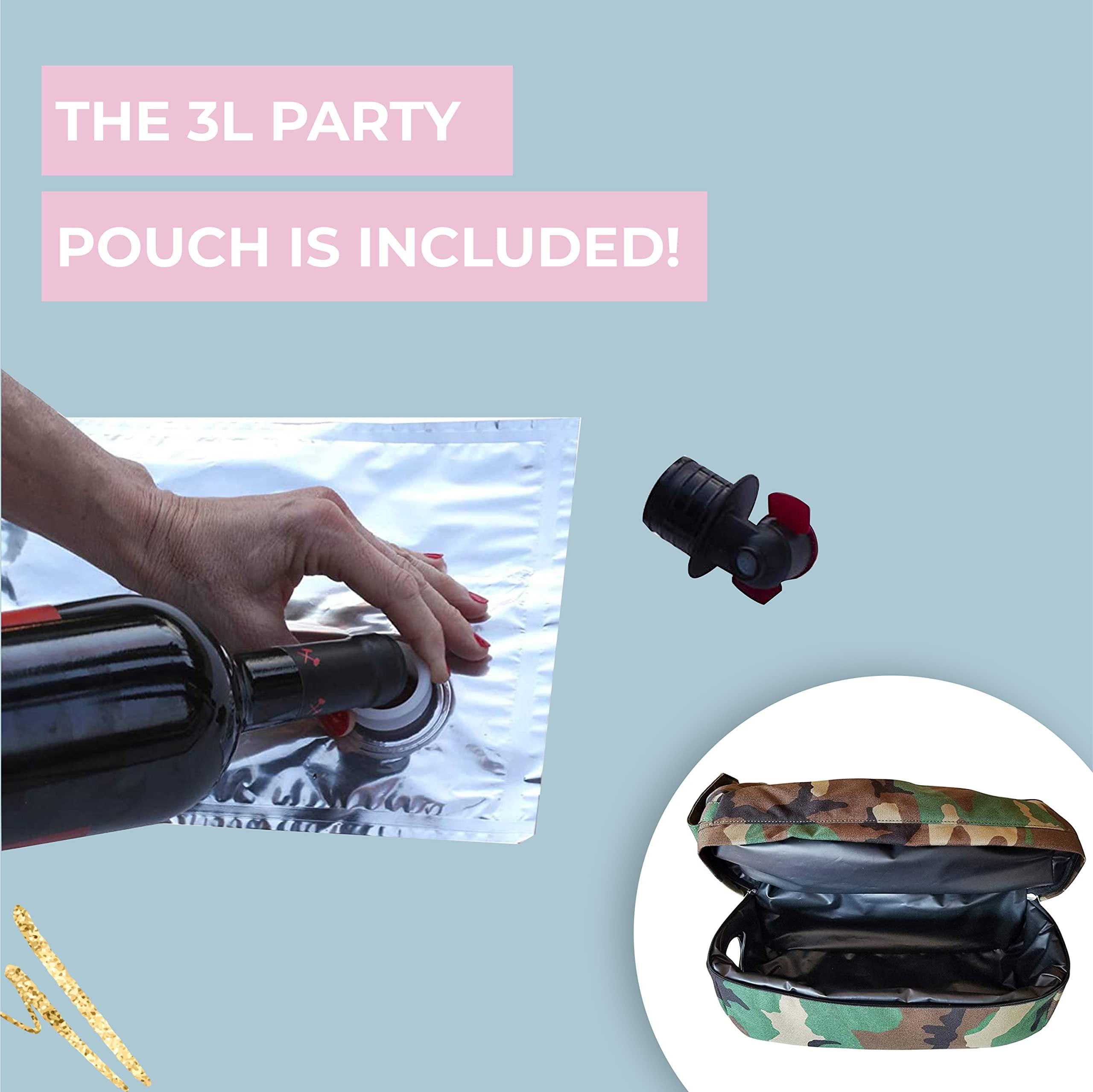 PortoVino PortoVino Swankey Camo Beverage Wine Tote with Hidden, Insulated Flask Compartment Wine Dispenser, Holds and Pours 4 bottle of Wine from Cooler! Perfect for Traveling, Concerts, Bachelorette Party!