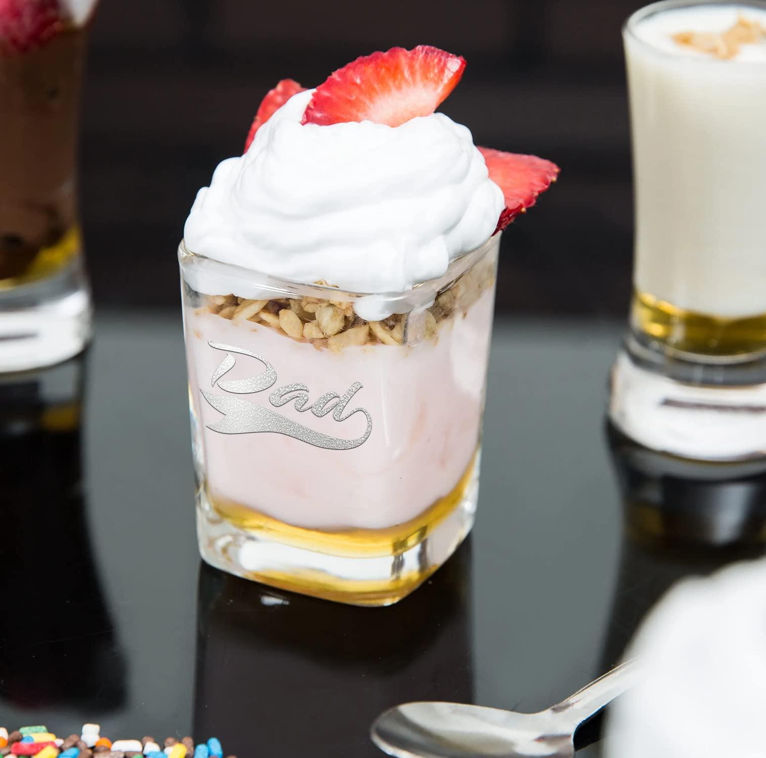 Cuptify Cuptify Dad Glass 2oz Purple Colored Square Shot Glasses Set of 2 Etched Party Favors Cool Birthday Gifts for Men, Him, Fathers Day