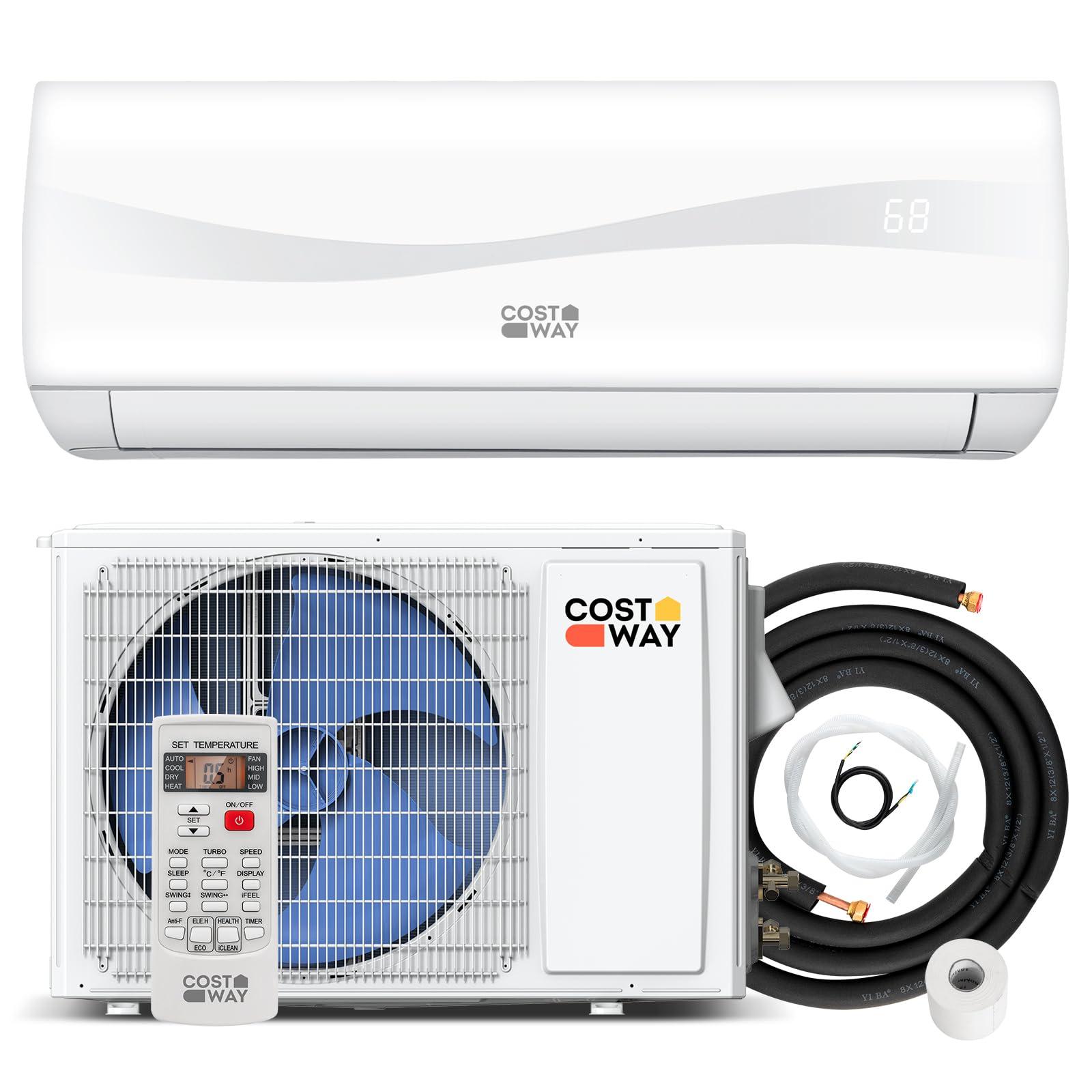 COSTWAY COSTWAY 12000BTU Mini Split Air Conditioner& Heater, 17 SEER2 208-230V Wall-Mounted Ductless AC Unit Cools Rooms up to 750 Sq. Ft, Energy Efficient Inverter AC w/Heat Pump (Blast Series)