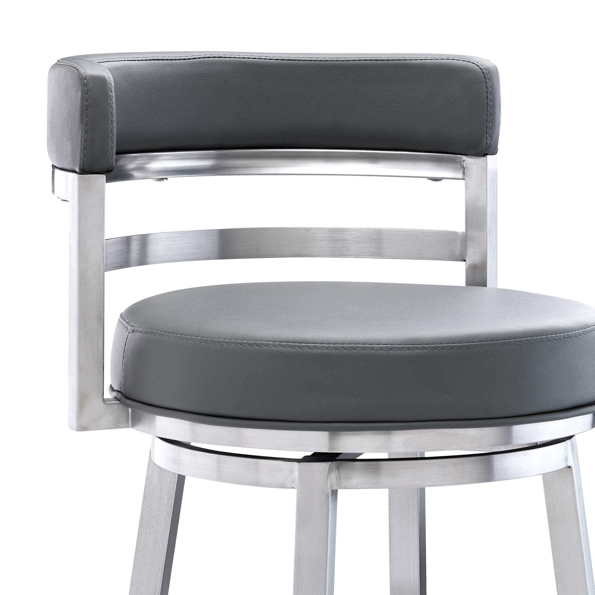 Armen Living Armen Living Mardrid LCMABABSGR26 Counter Chair, Gray, 360 Rotation, Stainless Steel, Faux Leather Seat, Seat Height 26.0 inches (66 cm)