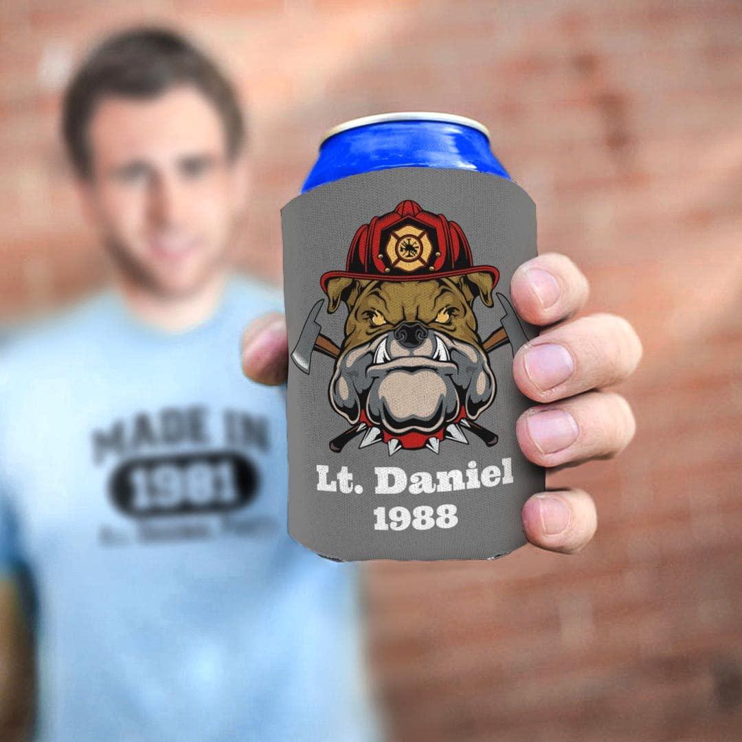 Personalized Gifts Fire Fighter Gifts For Son Personalized Firefighter Bulldog Mascot 12-Pack Personalized Can Coolie Drink Coolers Coolies Bulldog