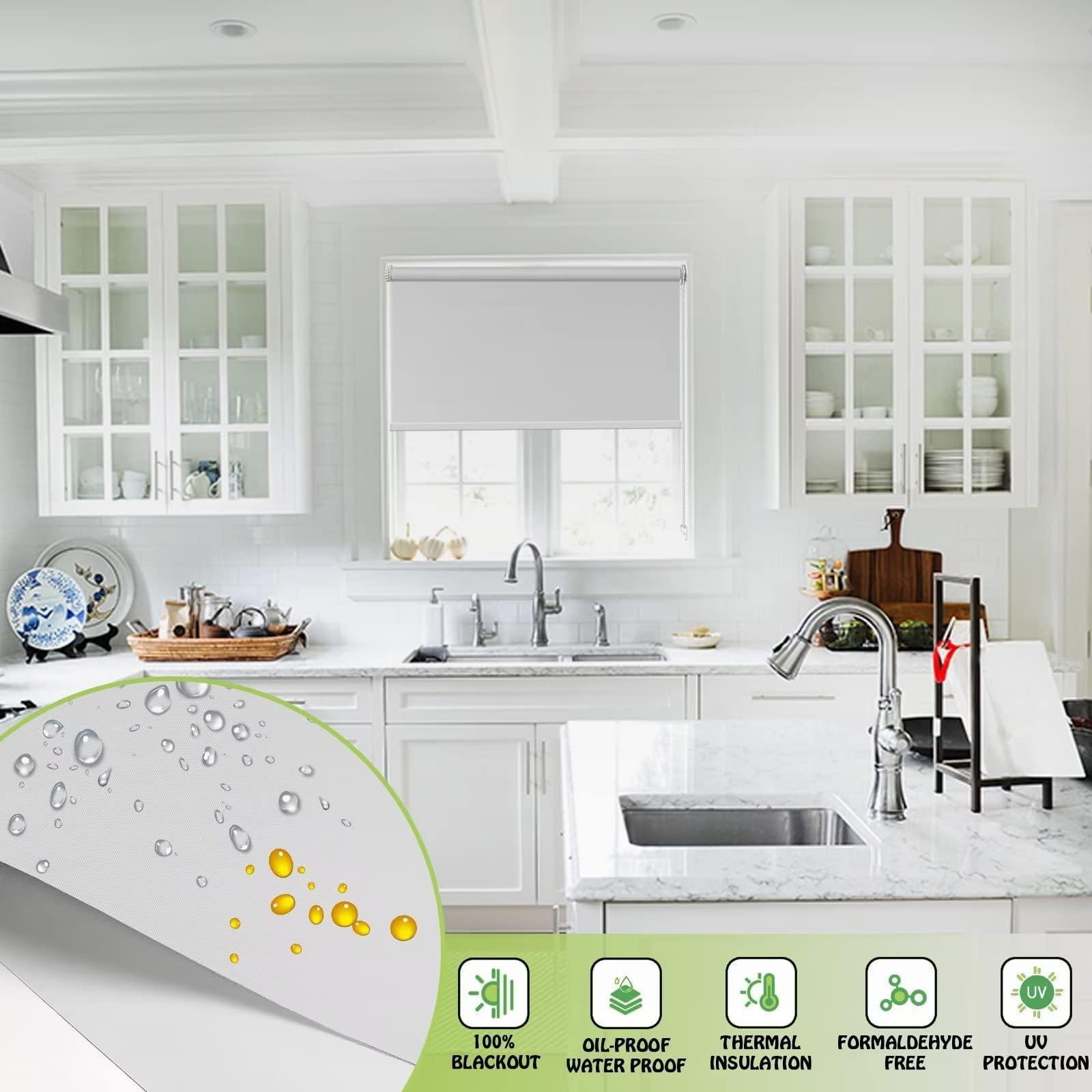 fhsblinds FHSBLINDS No Tool No Drill Window Blinds & Shades for Home Custom Roller Window Shades-Room Darkening Waterproof Blackout Blinds for Windows Kitchen Bedroom (Cool Silver 100% Blackout, 29" W x 72" H)