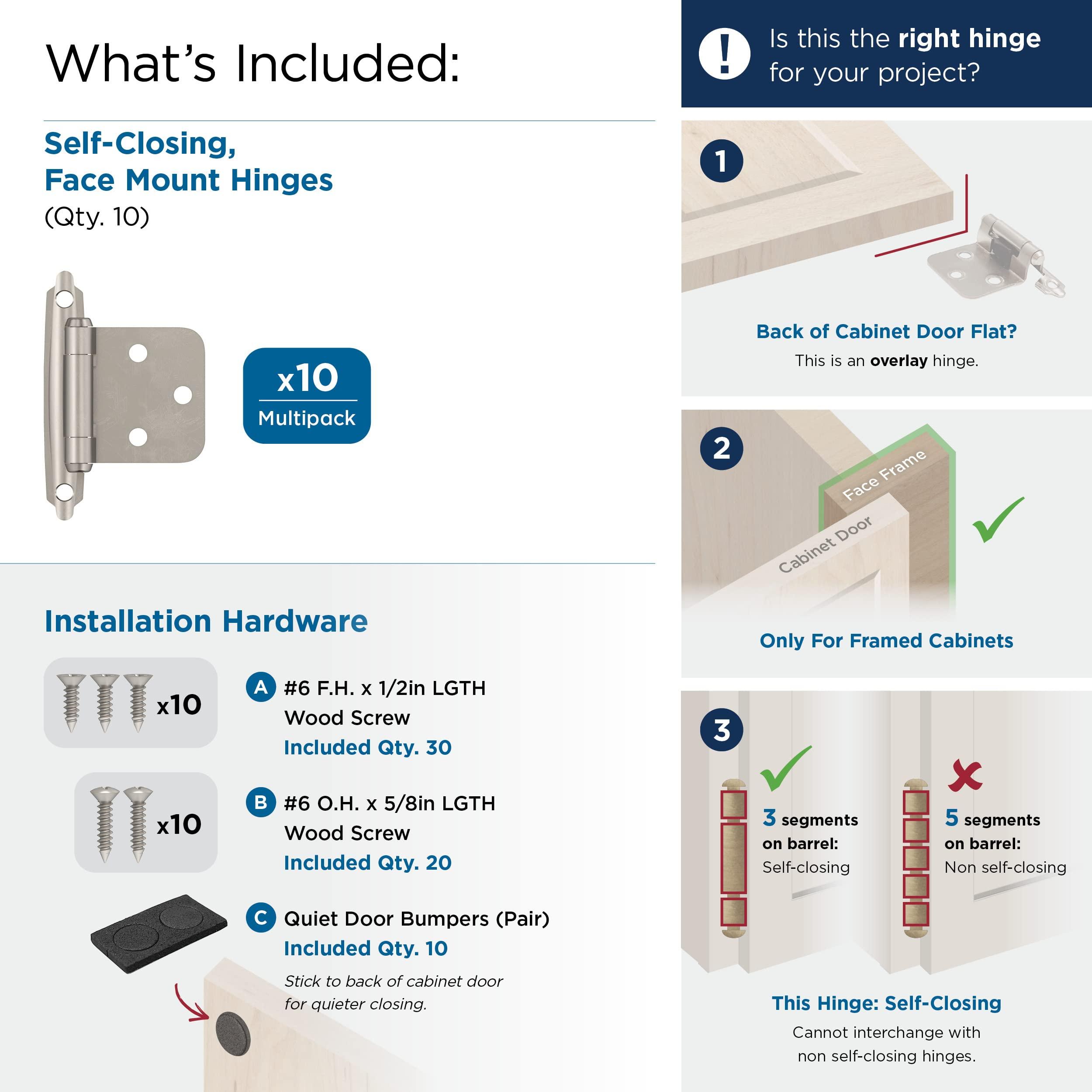 Amerock Amerock | Cabinet Hinge | Variable Overlay Hinge | Satin Nickel | 10 Pack | Self-Closing Hinge | Face Mount Hinge | Cabinet Door Hinge