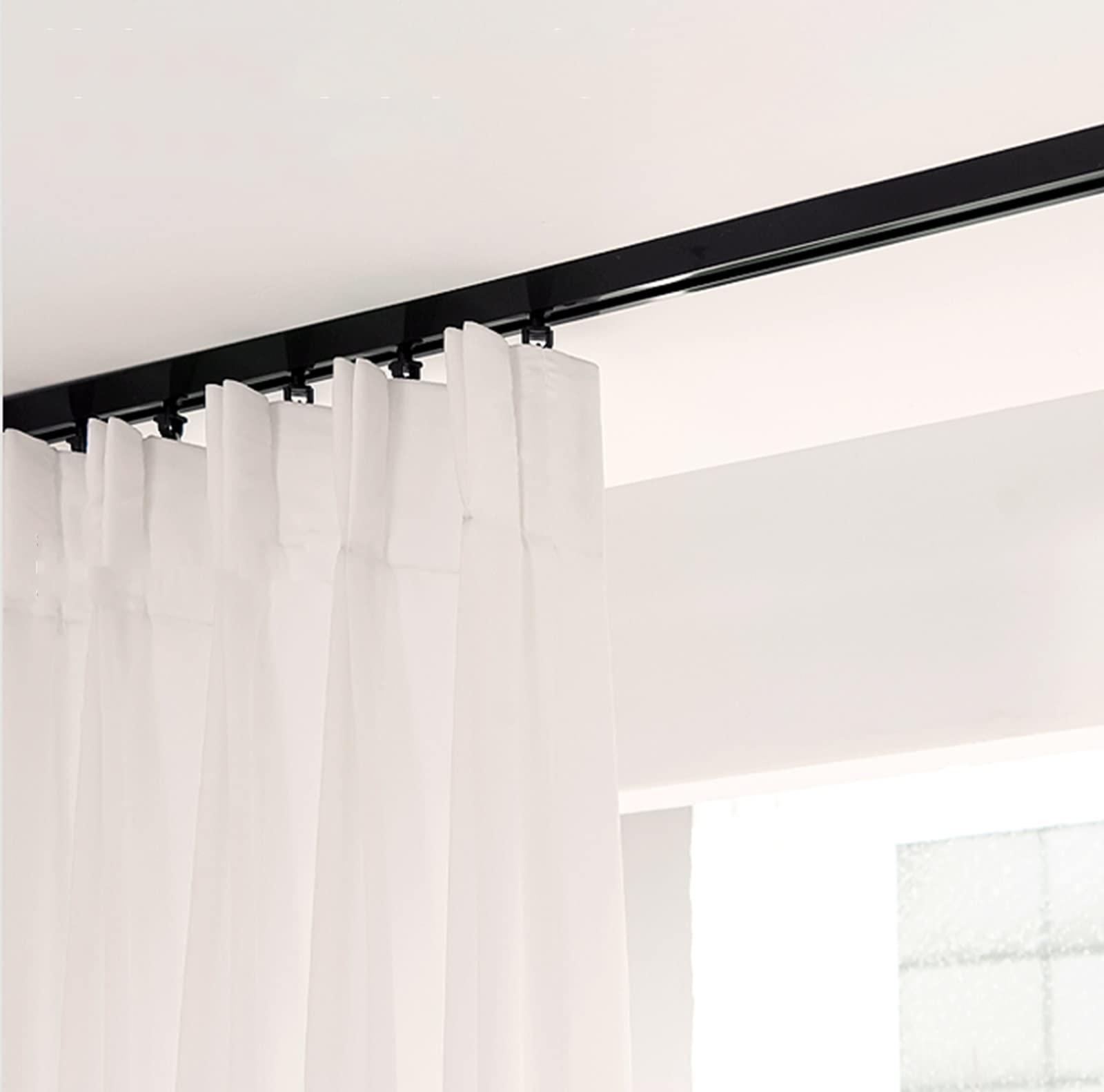 SRNSAEB SRNSAEB 4-20 Ft Long Curtain Track Ceiling Mount, Aluminum Curtain Rail/Privacy Room Divider for Balcony/Bay Window/Hotel/Office (Color : Black, Size : 305cm/10ft)