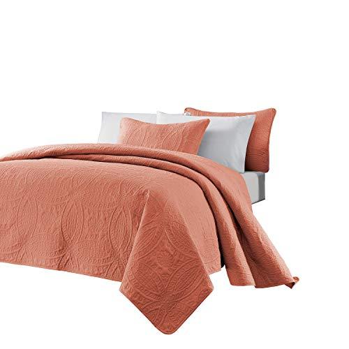 Chezmoi Collection Chezmoi Collection Austin 3-Piece Oversized Bedspread Coverlet Set (King, Salmon)