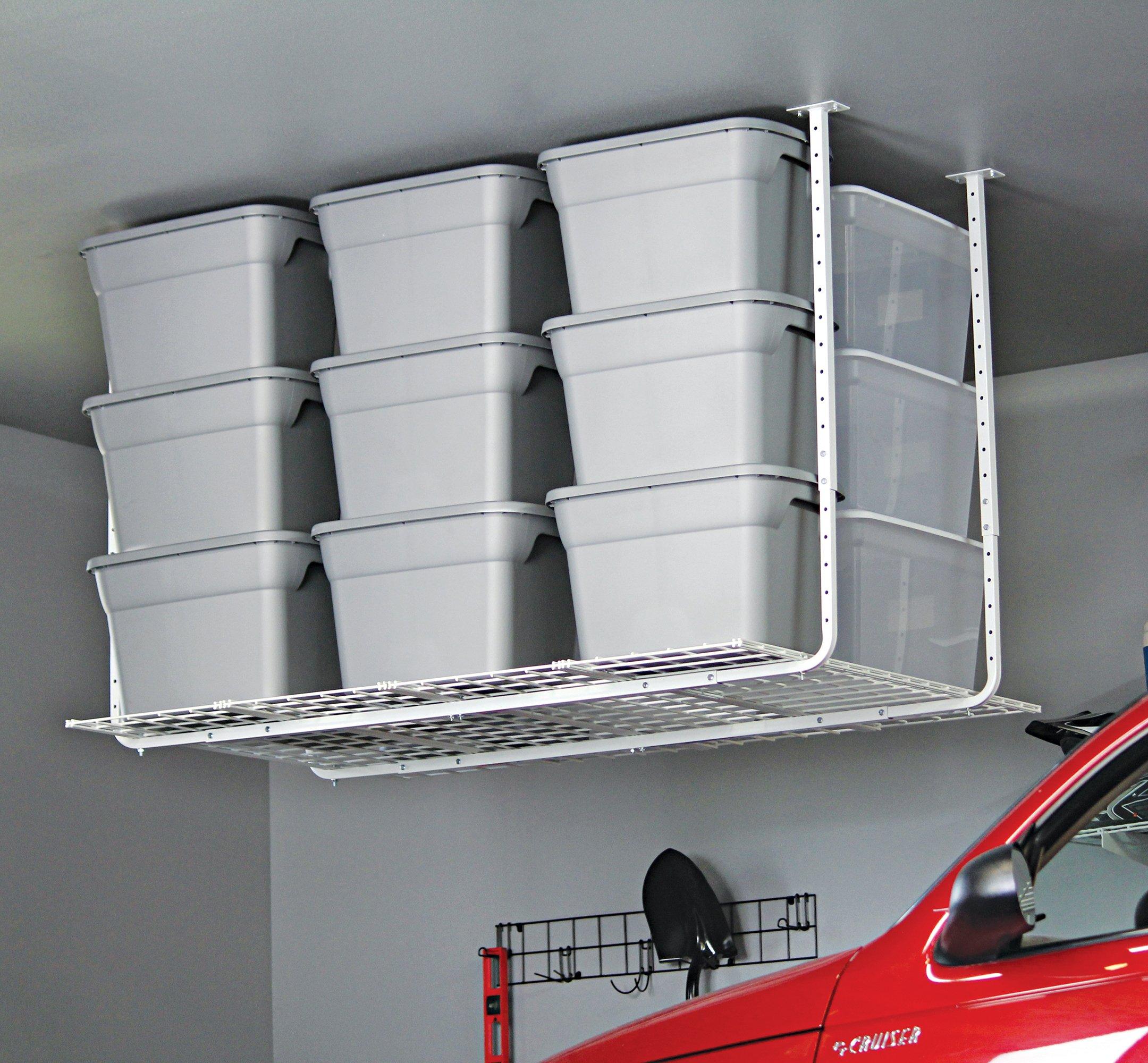 HyLoft HyLoft Overhead Garage Storage Rack, Adjustable Ceiling Storage for Garage, Heavy Duty Steel Garage Storage System, 60-Inch x 45-Inch, White