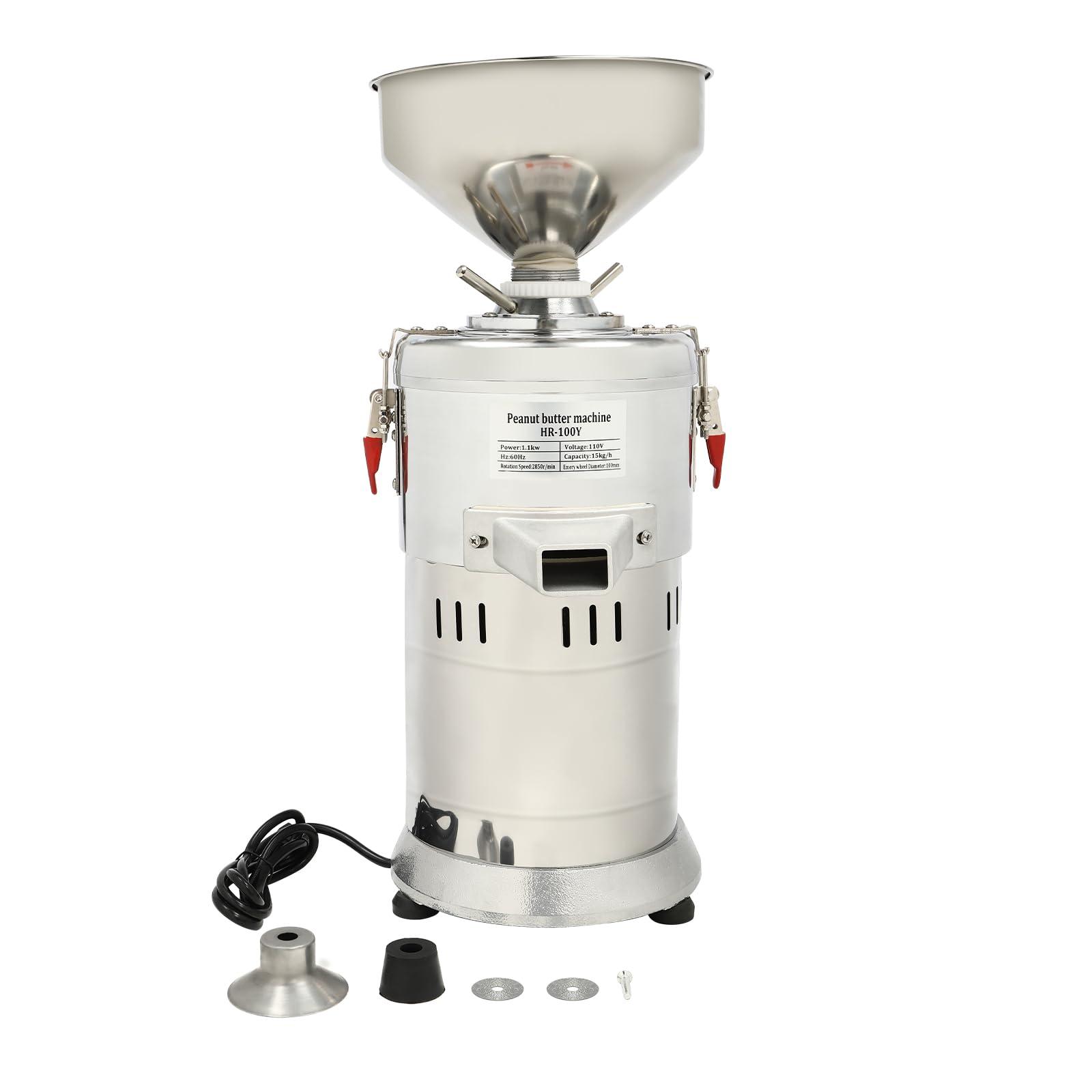 DYRABREST Peanut Butter Maker Machine, Nut Butter Machine, Electric Grain Grinder Peanut Butter Maker Sesame Sauce Grinder Home/Commercial for Groundnut, Almond, Cashew Nut and Sesame 110V 33lb/h 1100W