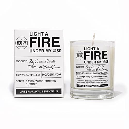 Mojo Spa Mojo Spa Light a Fire Under My @$$ Soy Massage Candle | Melts Into a Luxurious Body Cream | 8oz Glass Jar