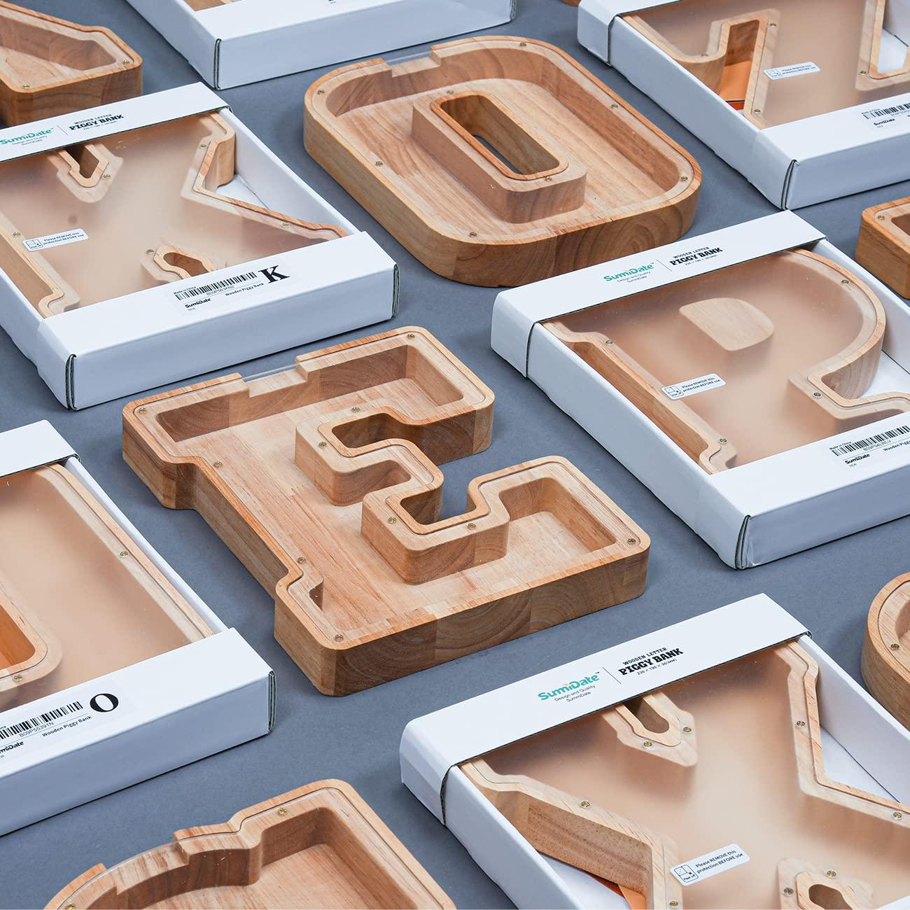 summidate SummiDate Wooden Letter Piggy Bank| Piggy Bank for Boys Girls Toddler| Alphabet H Money Bank| Coin Bank Birthday Gift for Kids|Birthday Gift for Kids (H)