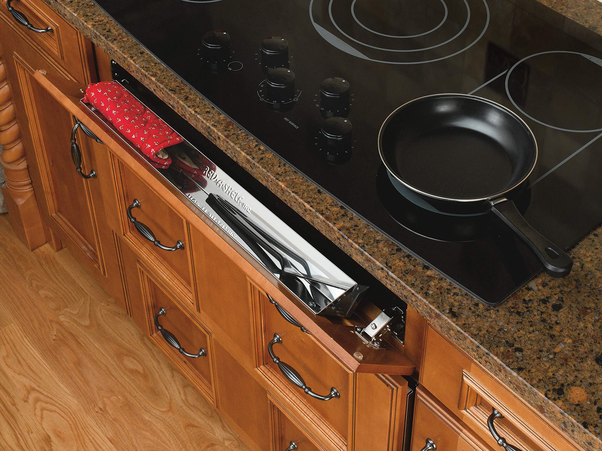 Rev-A-Shelf Rev-A-Shelf 28\" Slim Tip-Out Sink Tray for Kitchen and Bathroom Base Cabinets, Large Pull Out Stainless Steel Storage Organizer, Silver, 6541-28-52