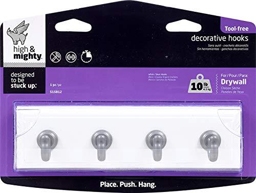 HIGH & MIGHTY HIGH & MIGHTY 515812 Key Rail Organizer Hook Rail, Easy Tool-Free Dry Wall Installation, Holds up to 10lbs, Medium, White & Silver